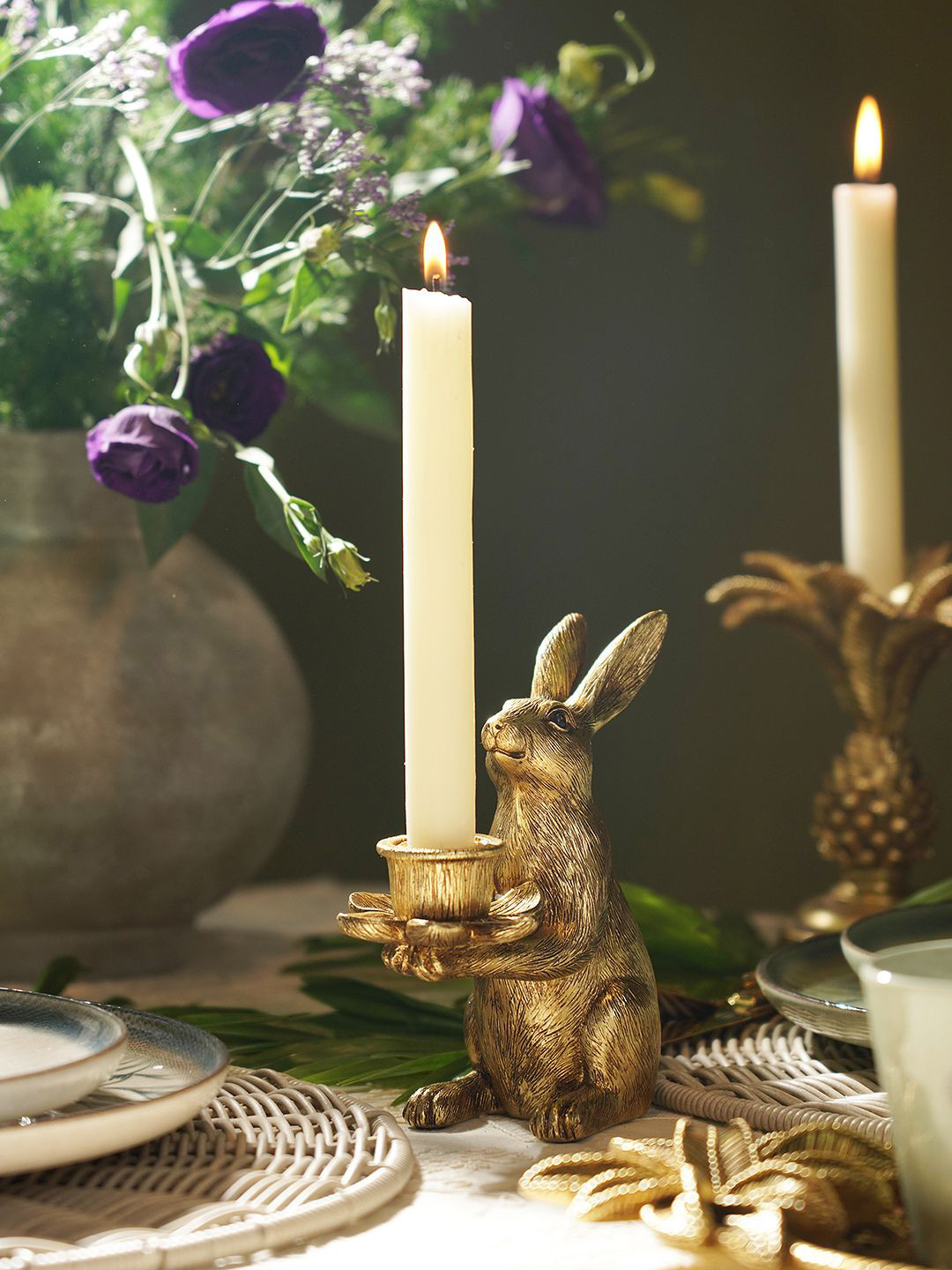 Pure Home and Living Gold-Toned Rabbit Candle Holder