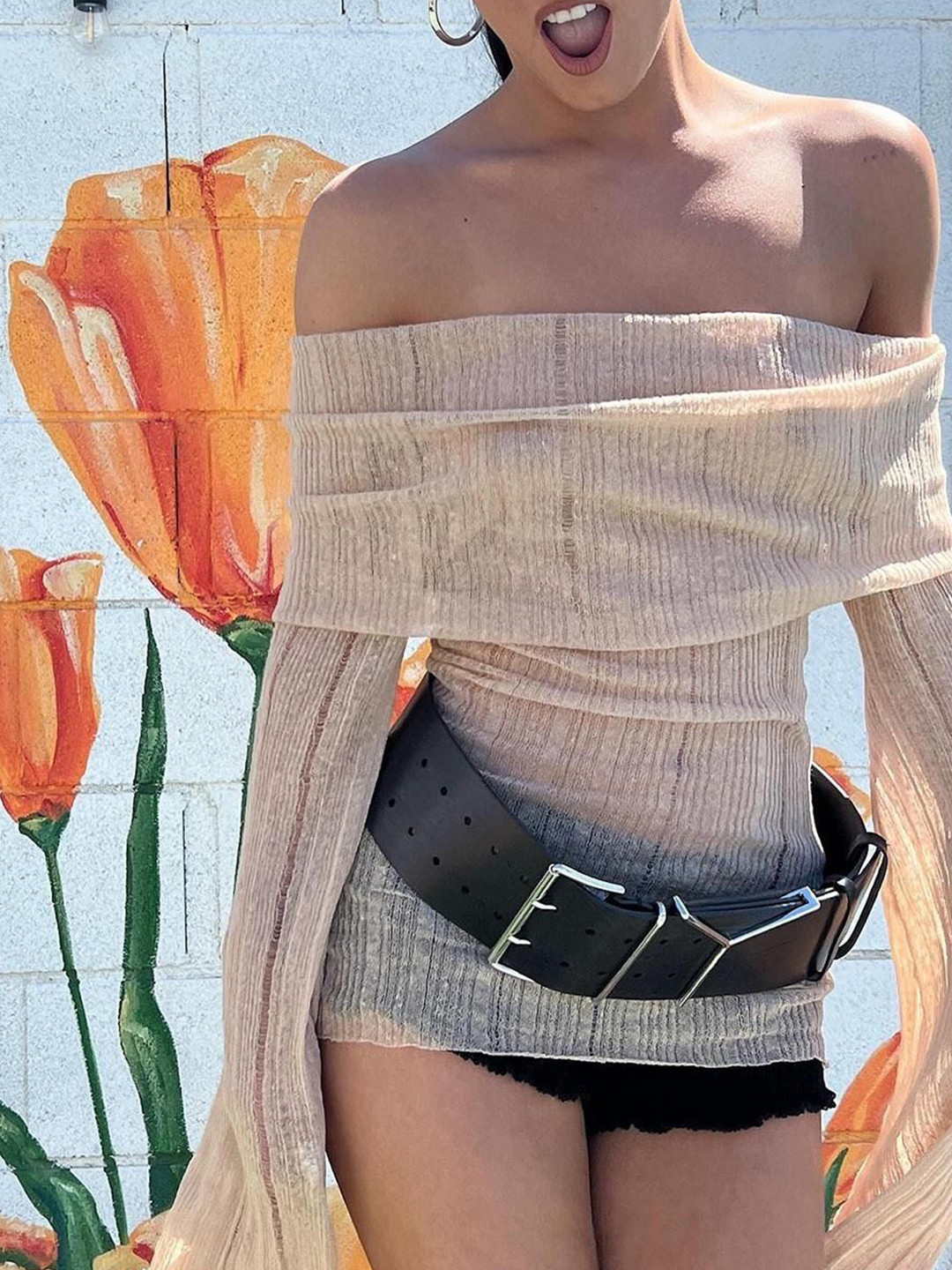 StyleCast Women Solid Off-Shoulder Long Sleeves Tube Top