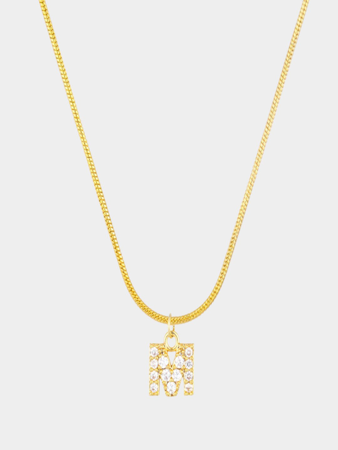 AQUASTREET 18K Gold Plated Anti-Tarnish Zircon Initial Letter M Pendant Necklace