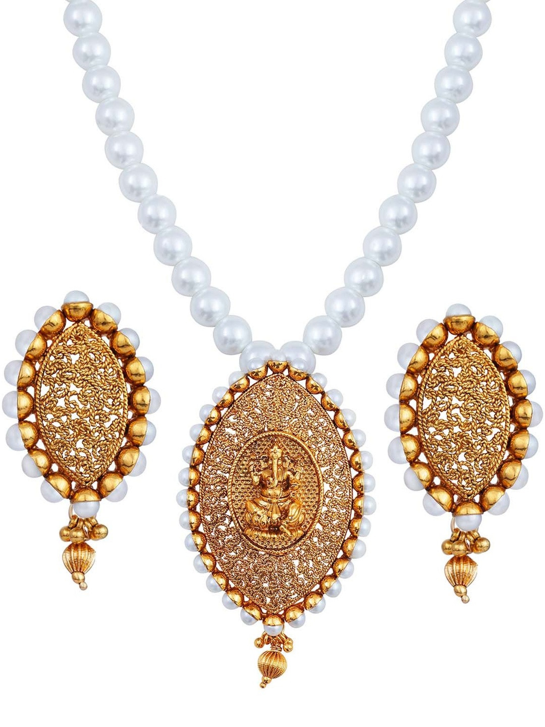 JFL - Jewellery for Less Gold-Plated Ganesh Pendant Necklace & Earrings Jewellery Set