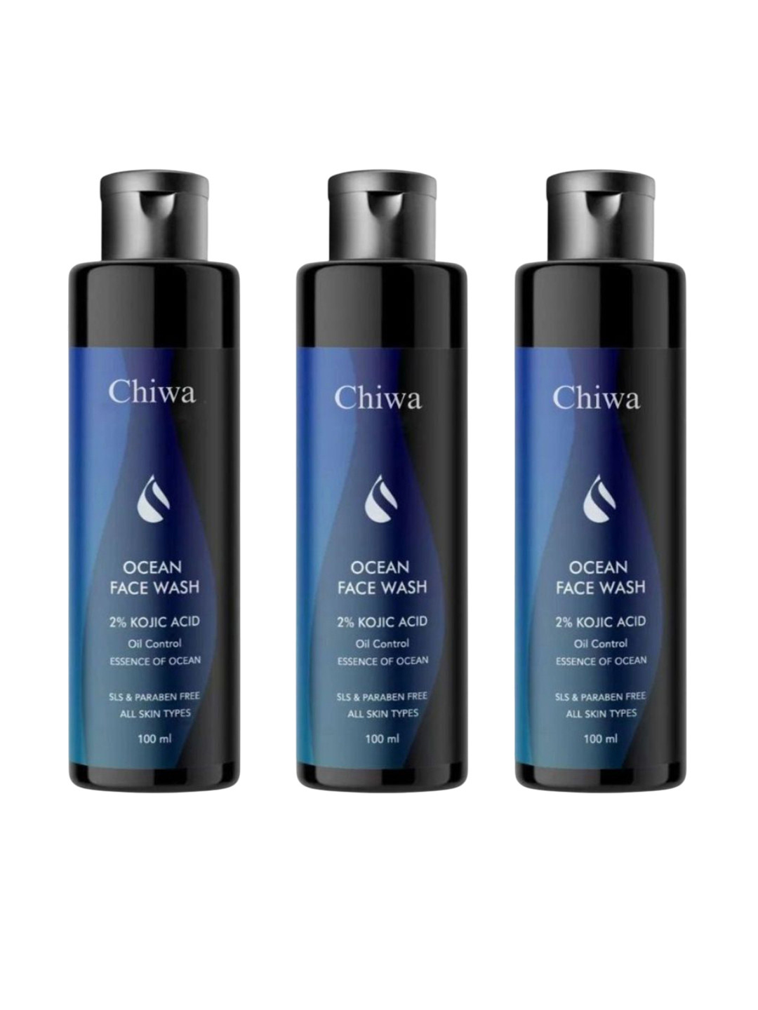 CHIWA Set Of 3 Oil Control Ocean Face Wash -100 ml Each With Cleansing Pads -50 Pads