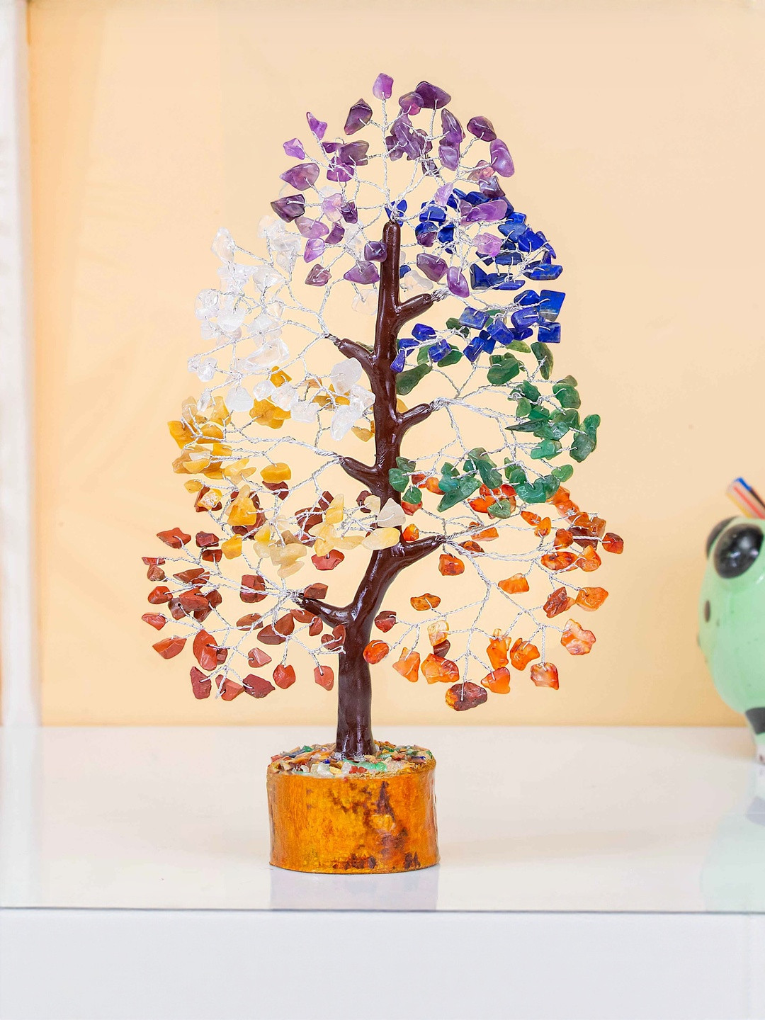 HINDCRAFT Silver Wire 7 Chakra Crystal Tree Showpiece