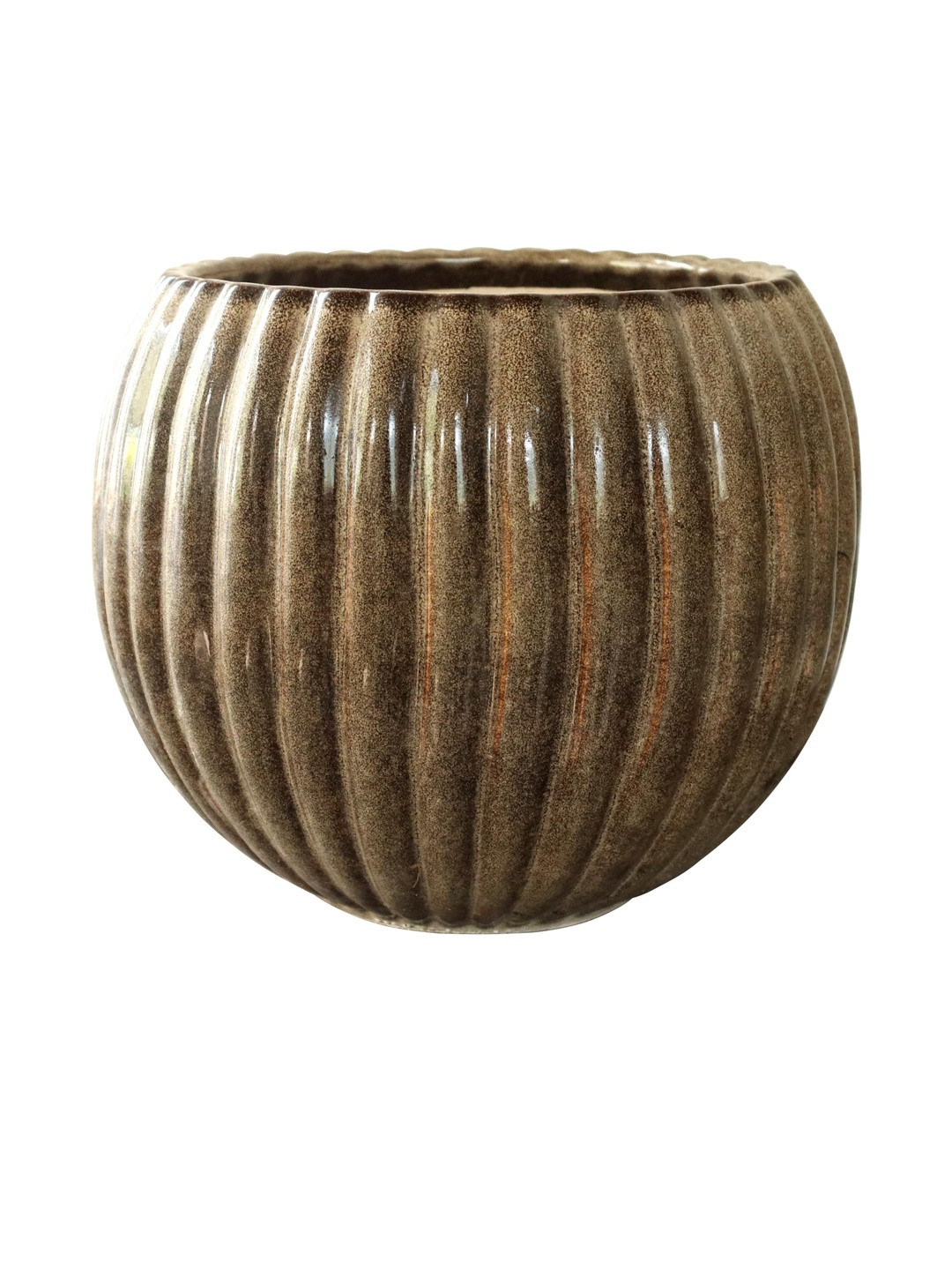 Urbanroots Fluted Ball Brown Ceramic Pot