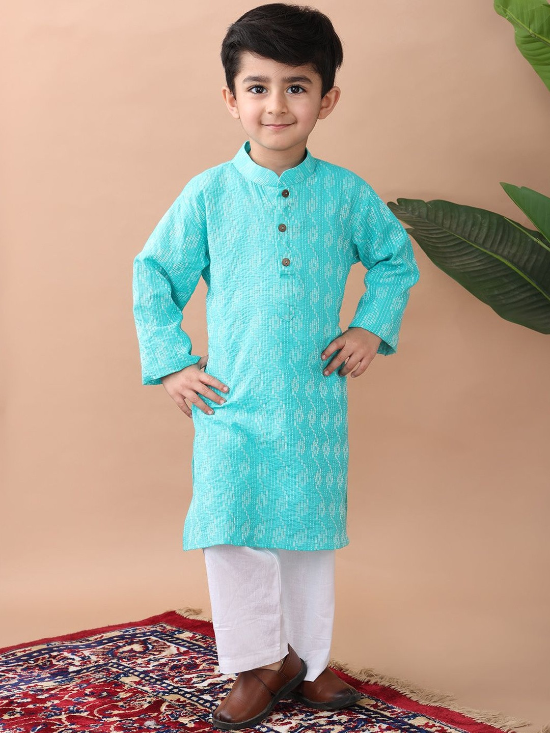 Sangria Boys Light Blue Printed Regular Pure Cotton Kurta with Pyjamas