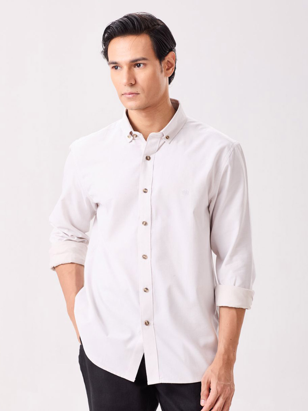 MH&Y Men Solid Button-Down Collar Cotton Casual Shirt