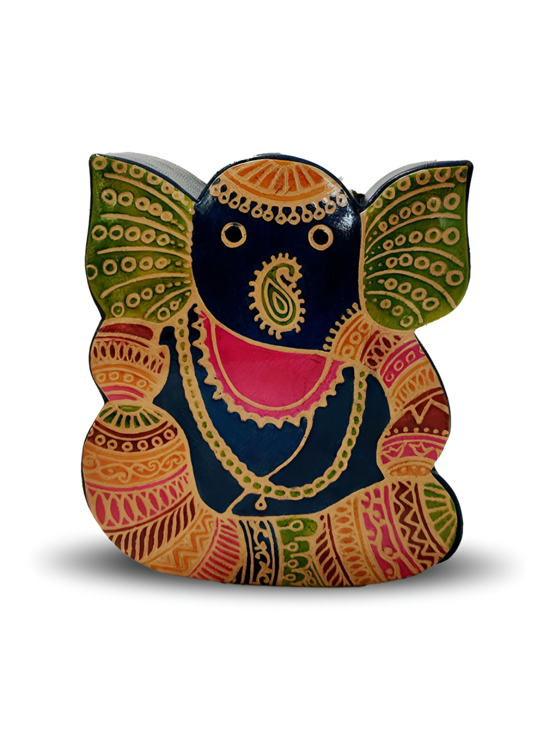 MAATIR DESIGNS Navy-Blue & Green Printed Leather Ganesha Coin Box
