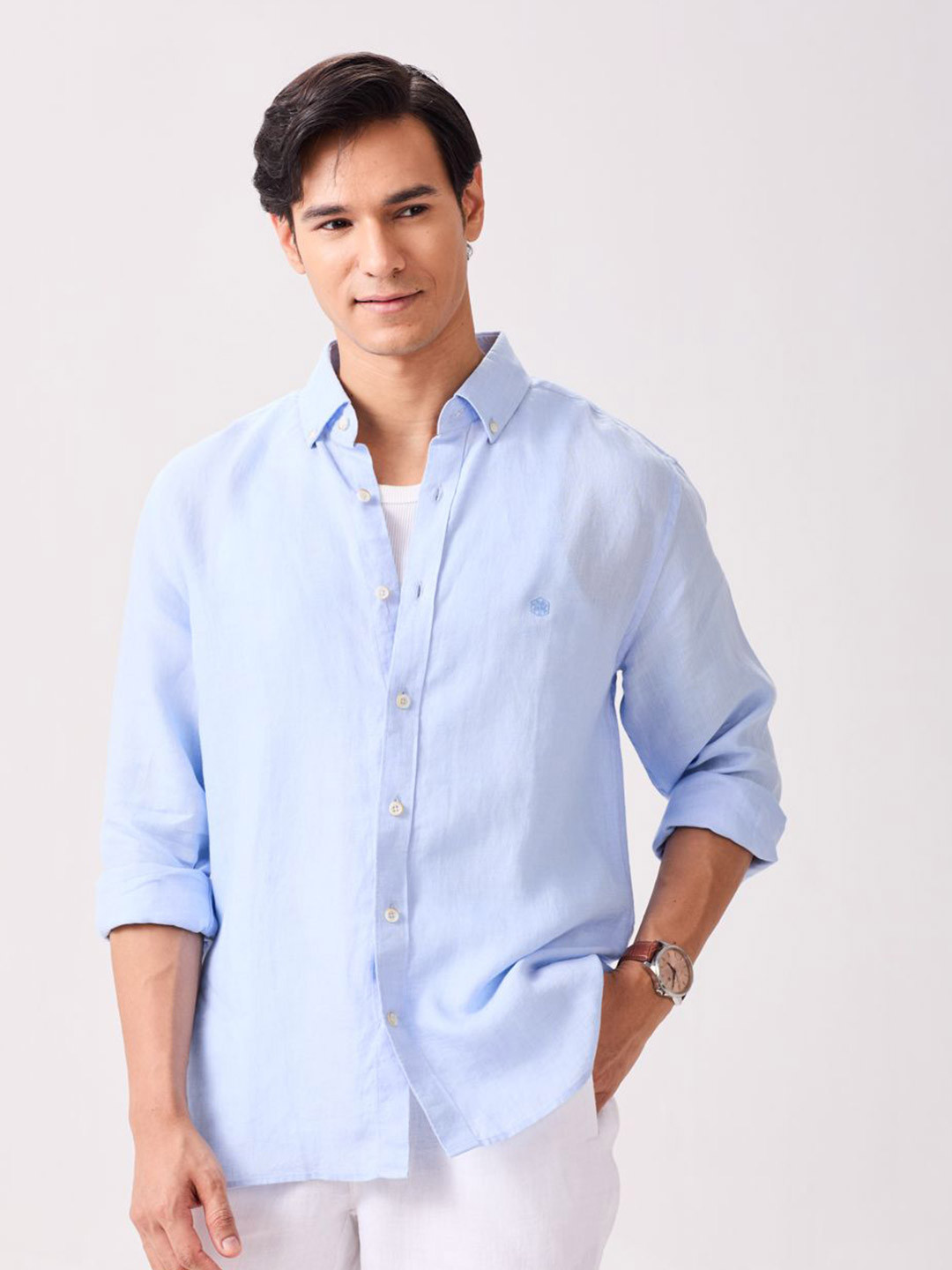 MH&Y Comfort Fit Linen Button-Down Collar Casual Shirt