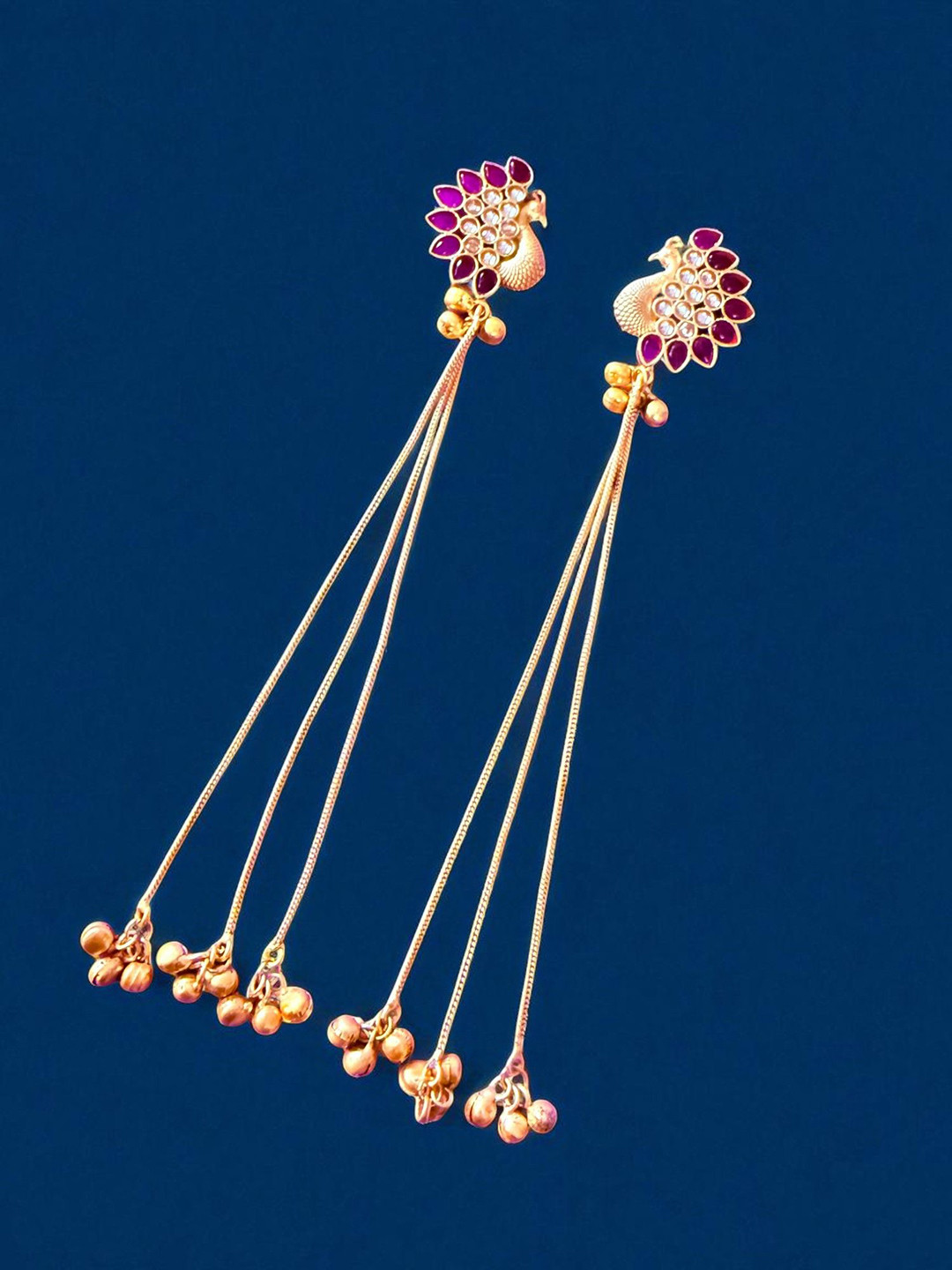 House of Pataudi Gold-Plated Peacock Design Drop Earrings