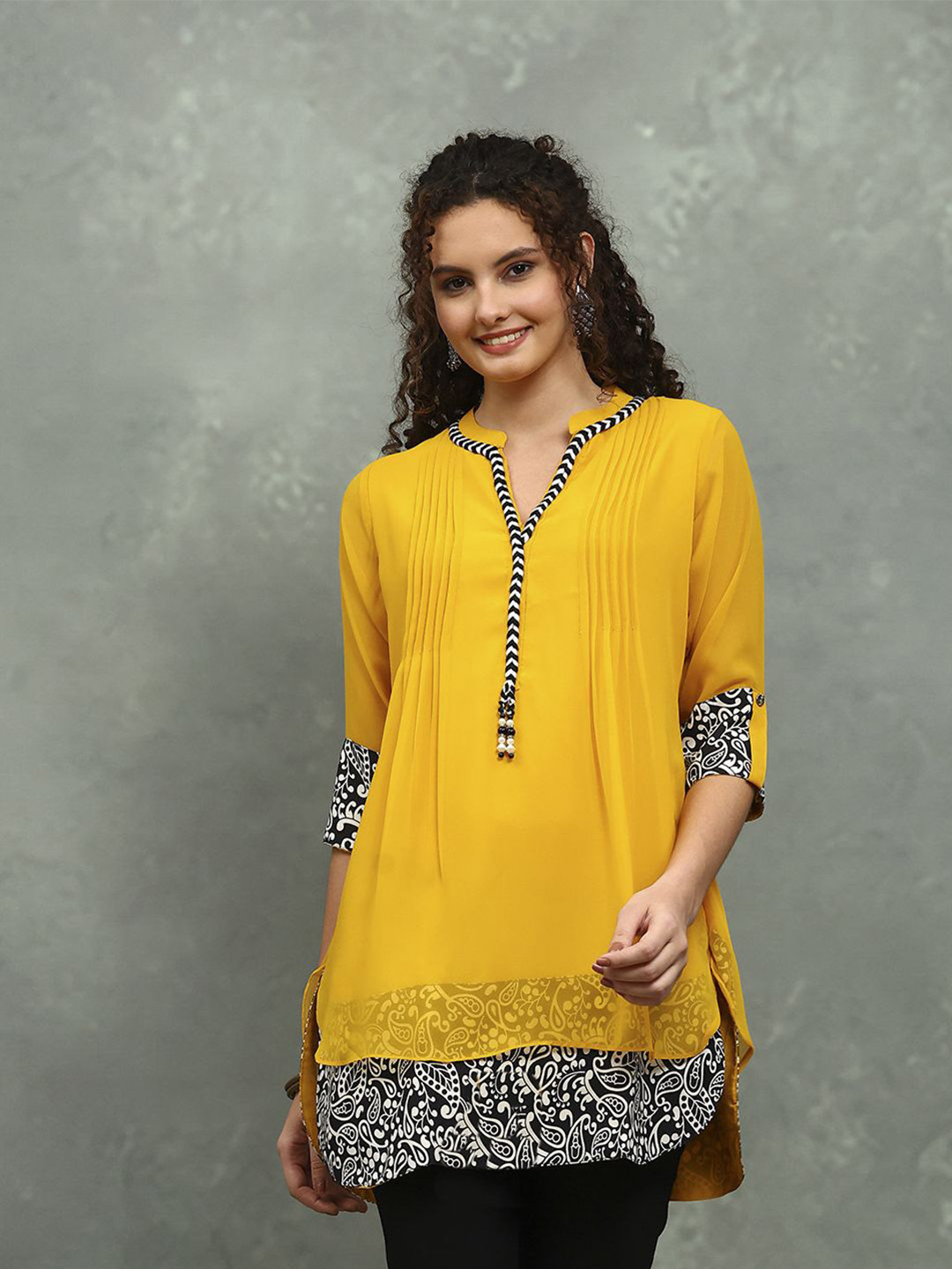 Meena Bazaar Women Mandarin Collar Georgette Straight Kurta