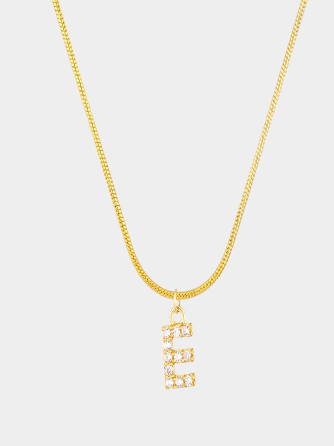 AQUASTREET 18K Gold Plated Anti-Tarnish Zircon Initial Letter E Pendant Necklace