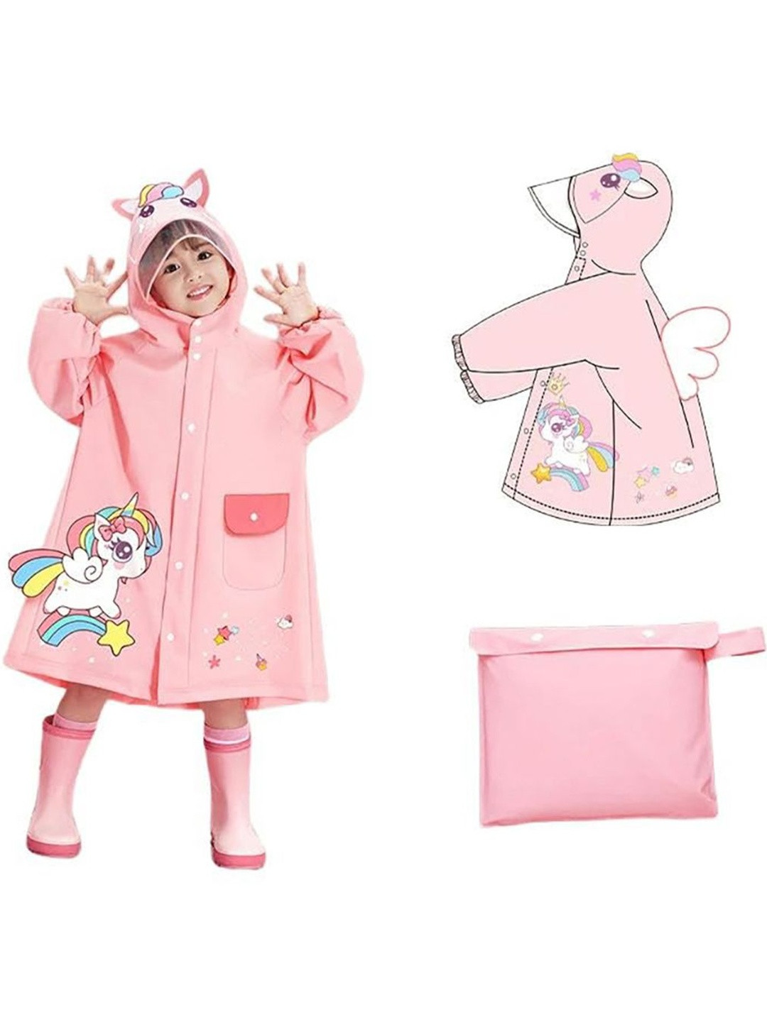 Bold N Elegant Kids 3D Pink Unicorn Raincoat