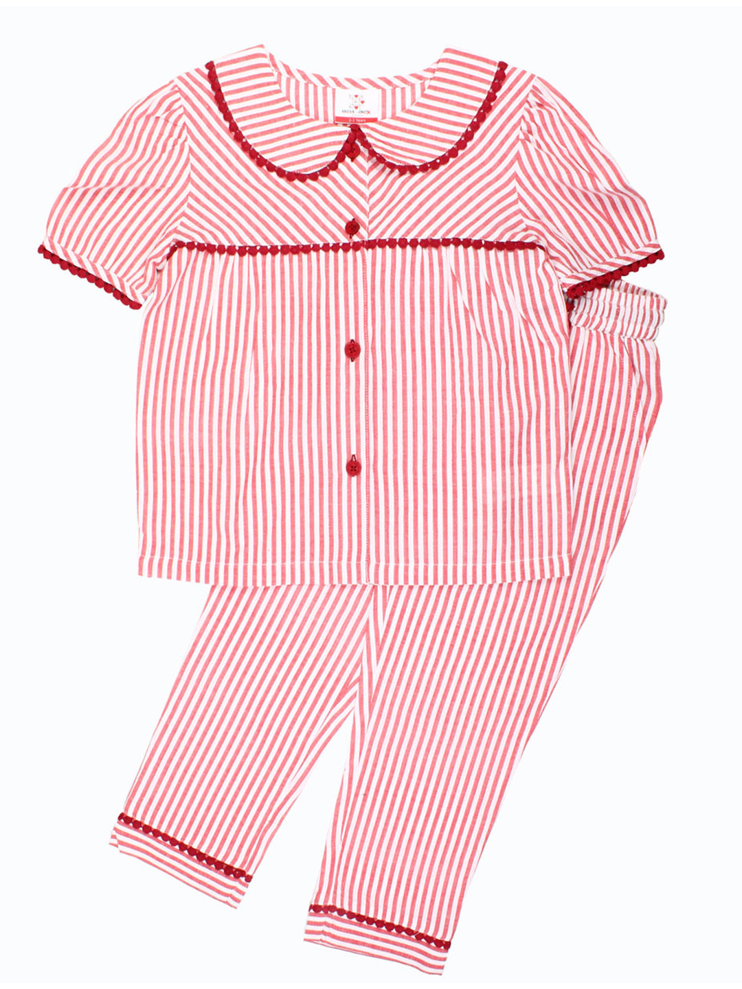 KRISS-CROX Girls Striped Top And Pyjamas Night suit