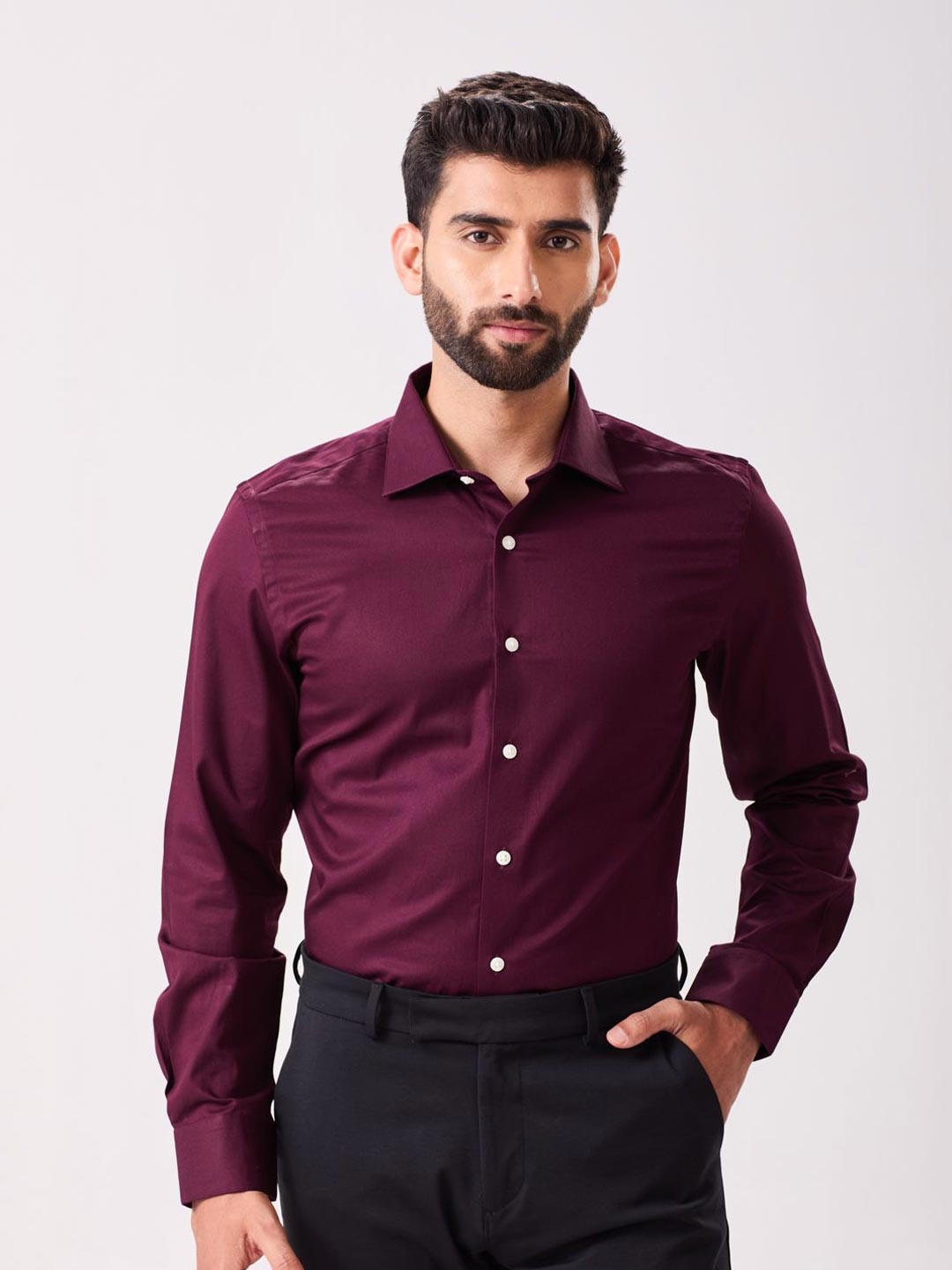 MH&Y Men Solid Spread Collar Cotton Formal Shirt
