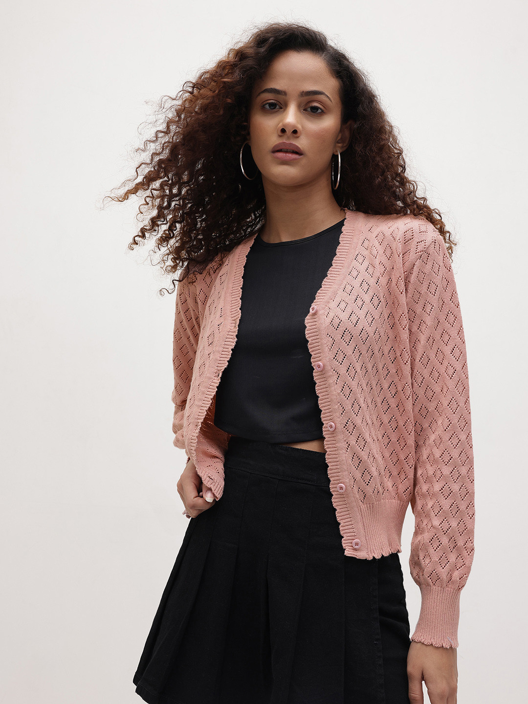 The Roadster Life Co. Open-Knit V-Neck Button-Down Cardigan