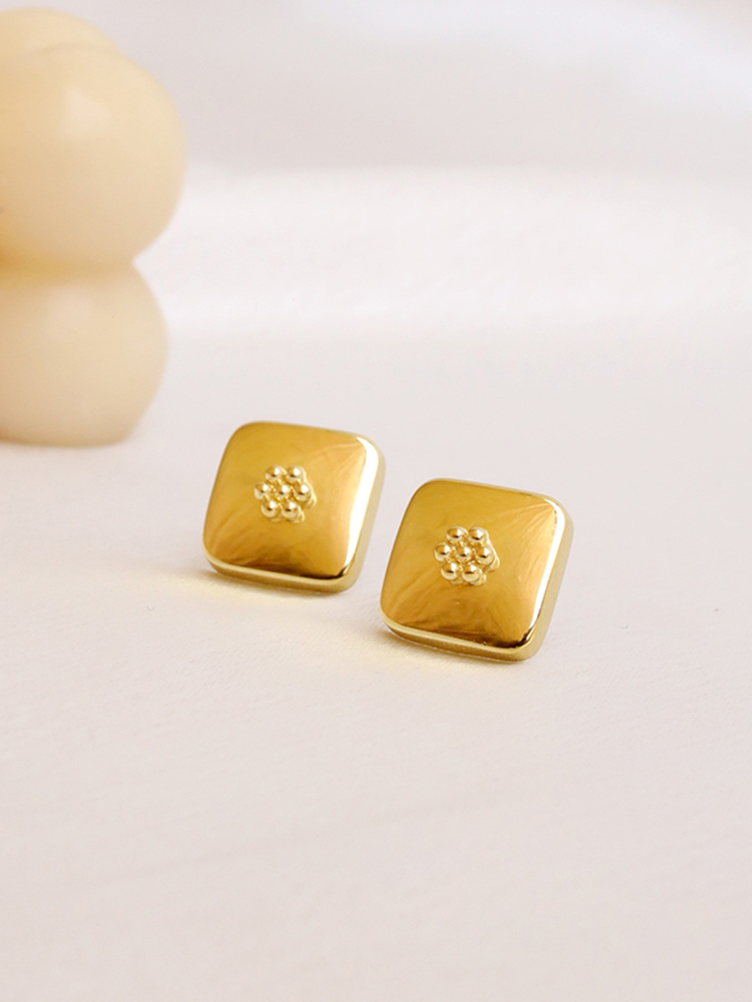 Perfectly Average Women 18K Gold Plated Square Beaded Flower Studs