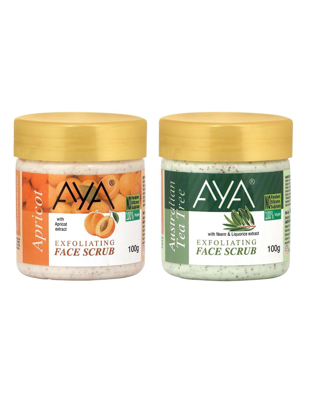 AYA Set of Apricot & Australian Tea Tree Exfoliating Face Scrubs - 100 ml Each