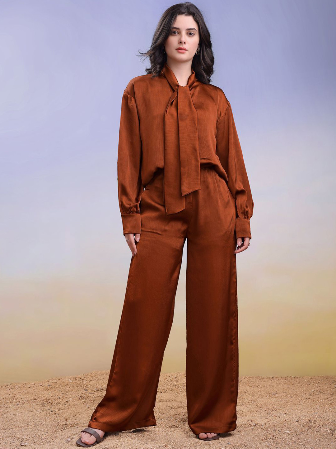 PURVAJA V-Neck Long Sleeve Shirt With Trouser