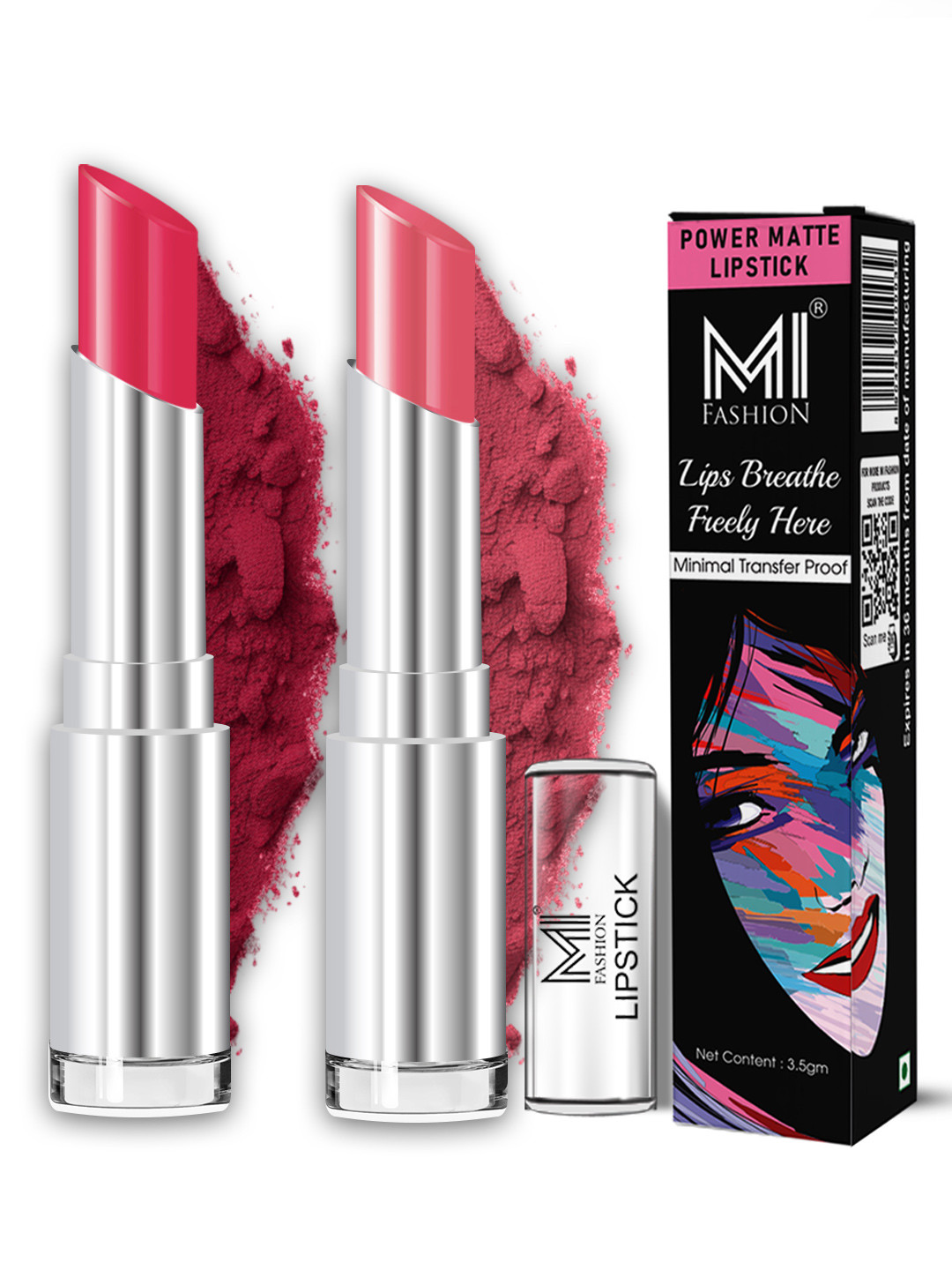 MI FASHION Set Of 2 Power Matte Smudge Proof Matte Lipstick- Magenta Rush 05- Peach 08