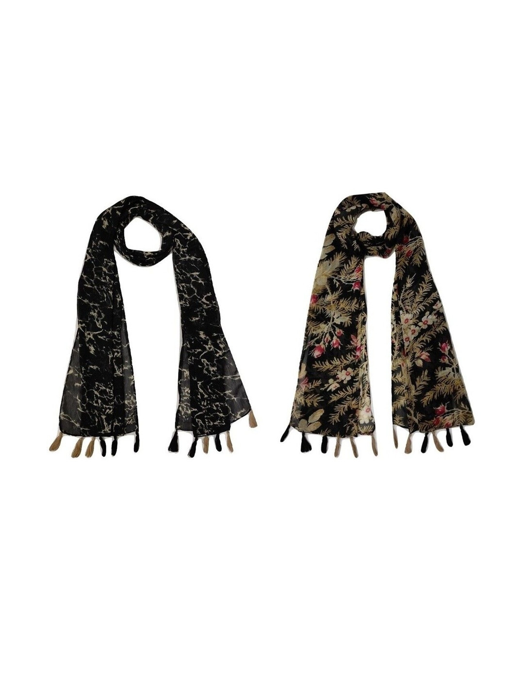 StoleVilla Pack Of 2 Floral Printed Tasseled Border Stoles
