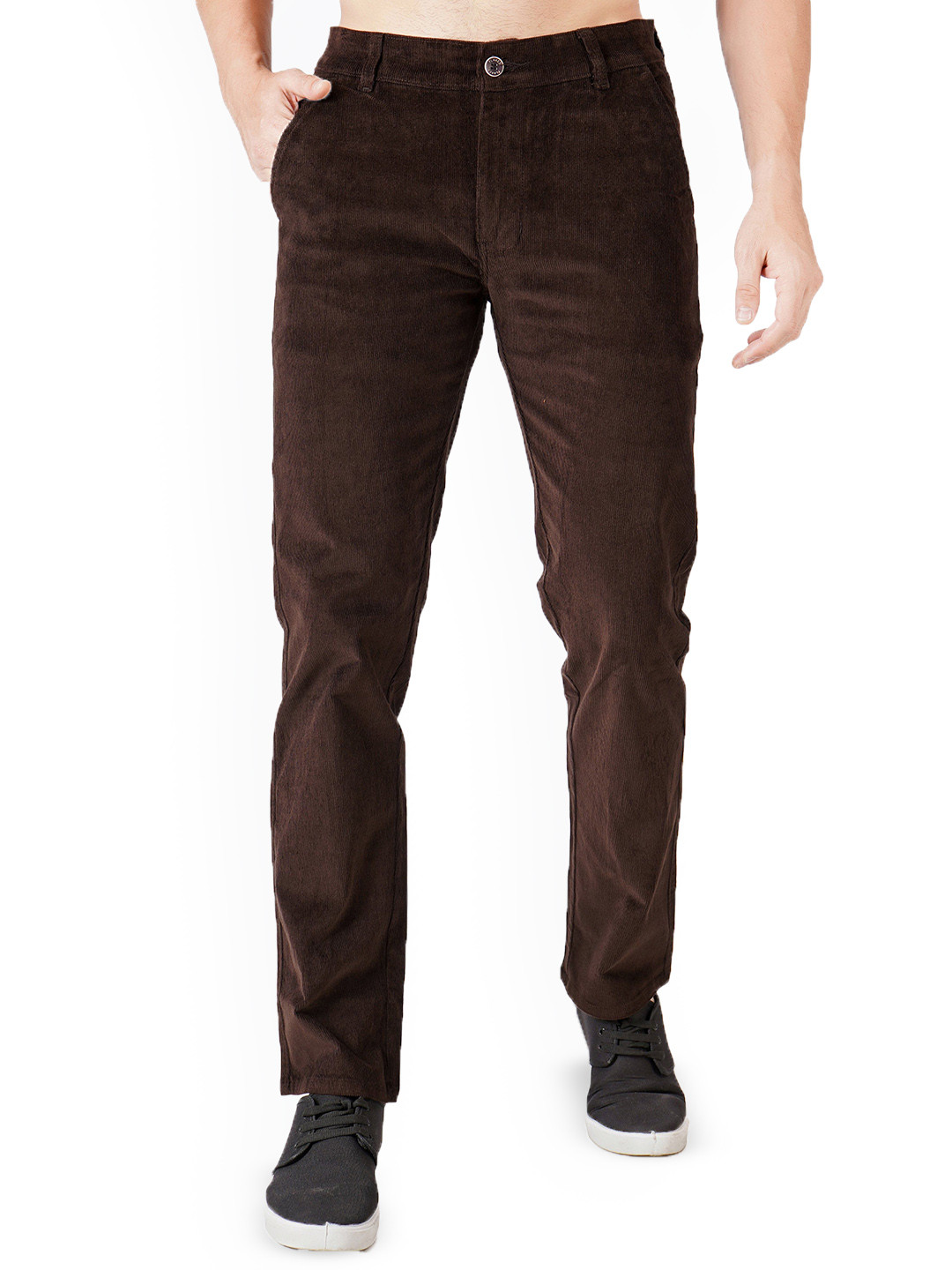 FLAKED Men Mid-Rise Smart Easy Wash Corduroy Chinos Trousers