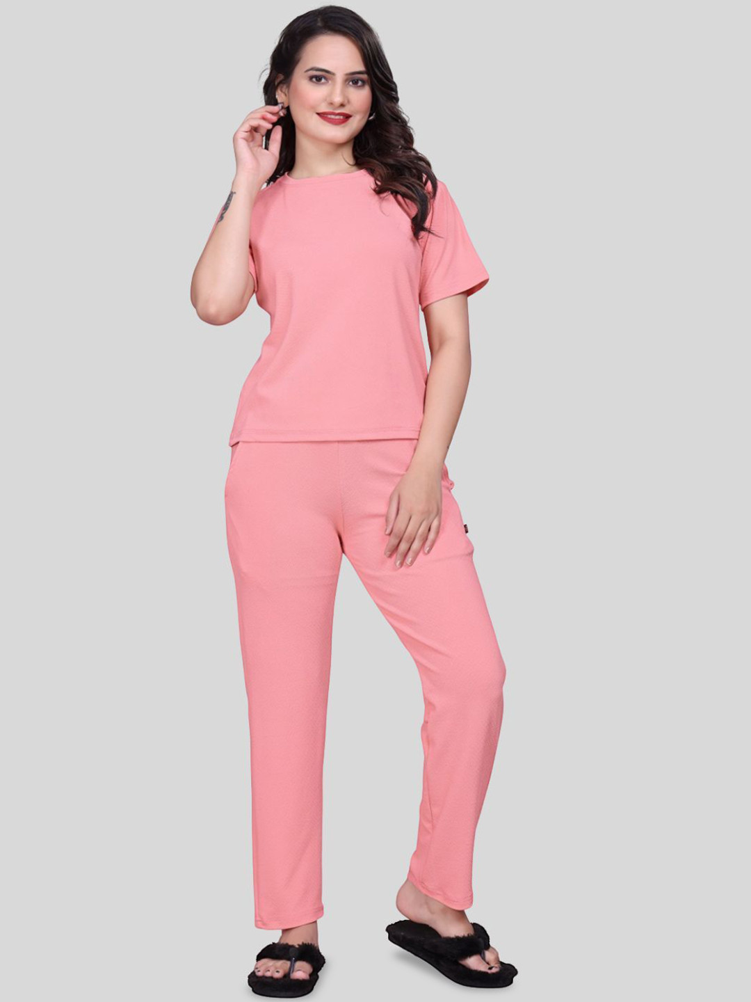 Dorell Women Round Neck Short Sleeve T-Shirt With Trouser Co-Ords