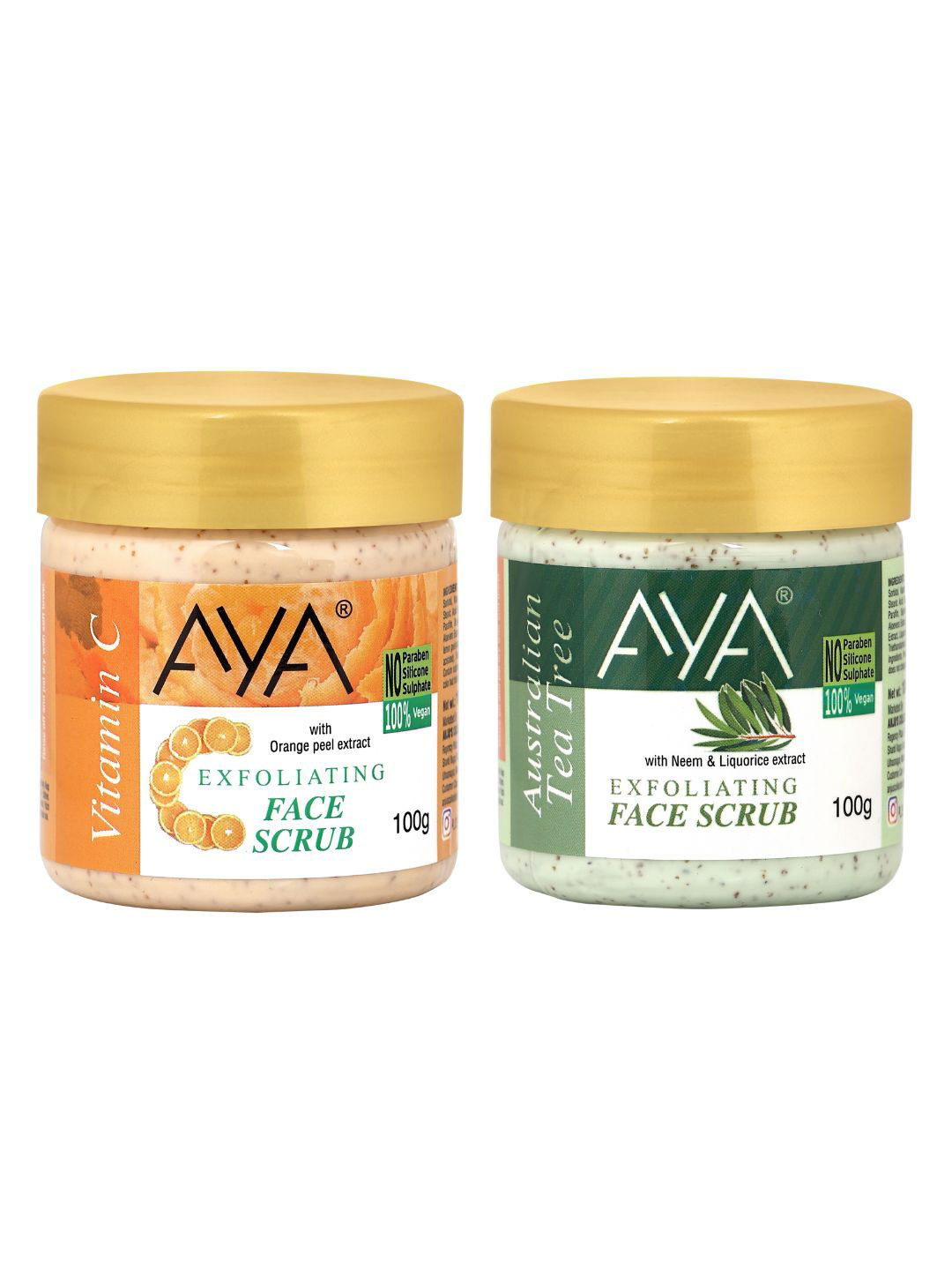 AYA Set Of 2 Tea Tree & Vitamin C Exfoliating Face Scrubs - 100 ml Each