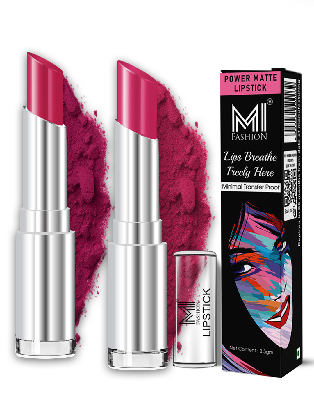 MI FASHION Set Of 2 Matte Long Lasting Lipstick - 3.5 g Each - Deep Magenta & Rose Pink