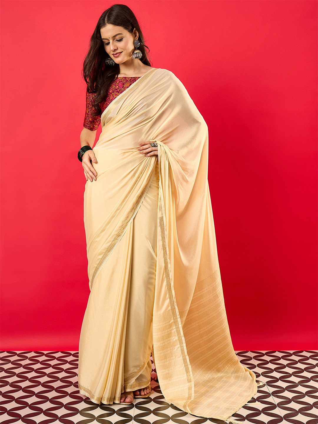 all about you Solid Mysore Silk Saree With Woven Design Zari Border
