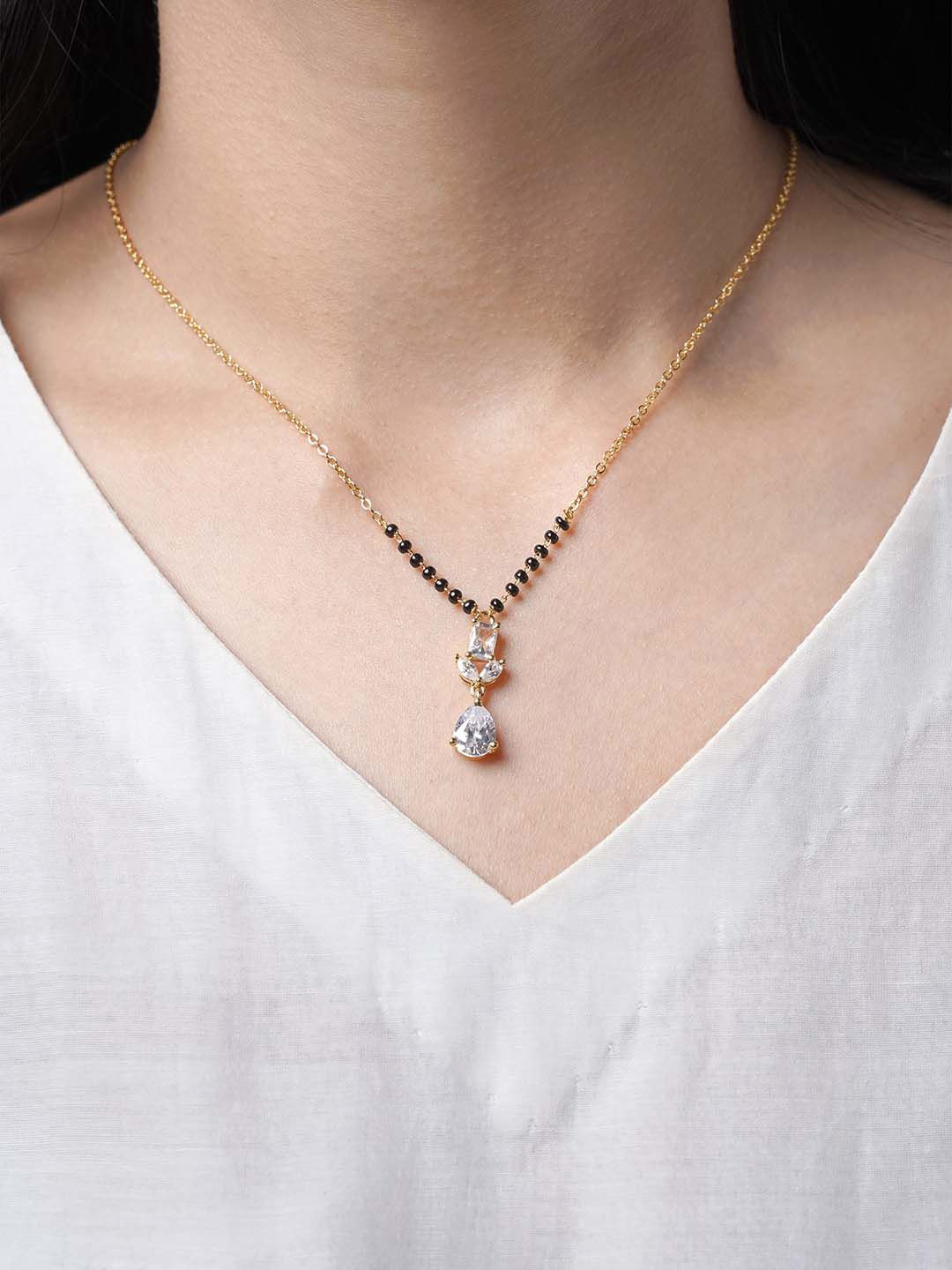 SWASHAA Chahel Gold-Plated Stainless Steel Stone Studded & Beaded Mangalsutra