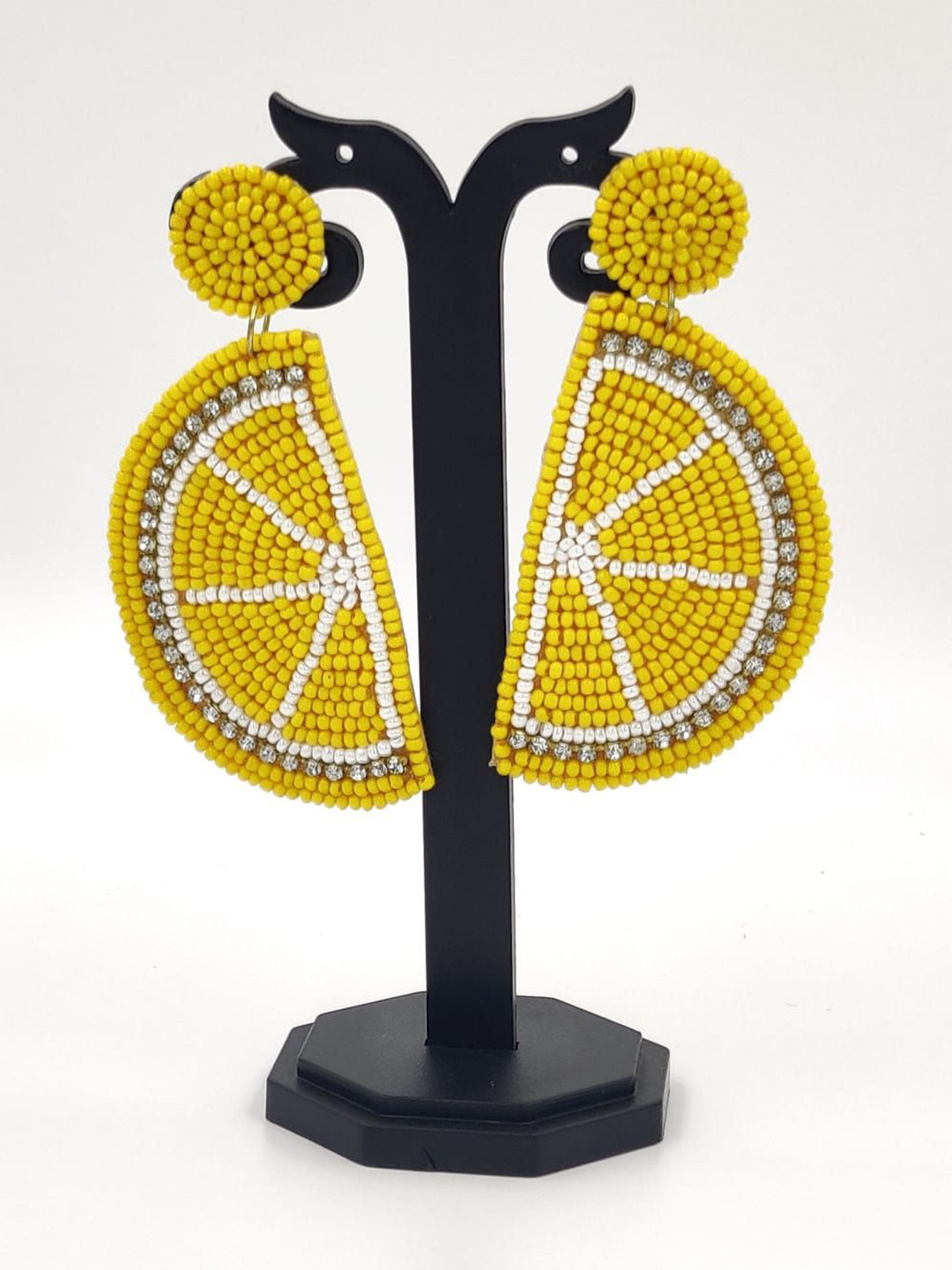 Abeo Artificial Stones Studded Beaded Lemon Shaped Drop Earrings