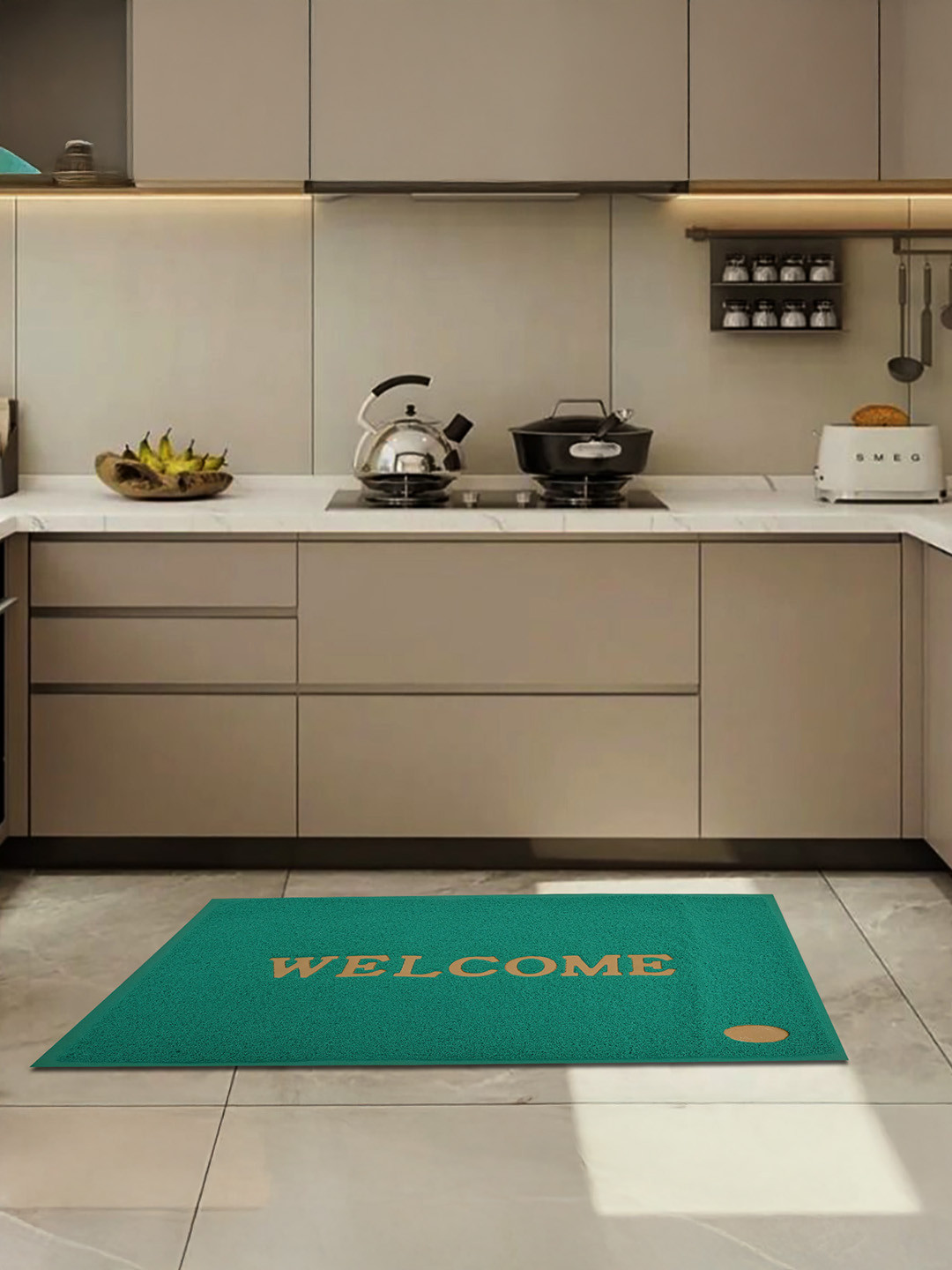 Aura Green & Beige Textured Anti-Skid Welcome Doormat