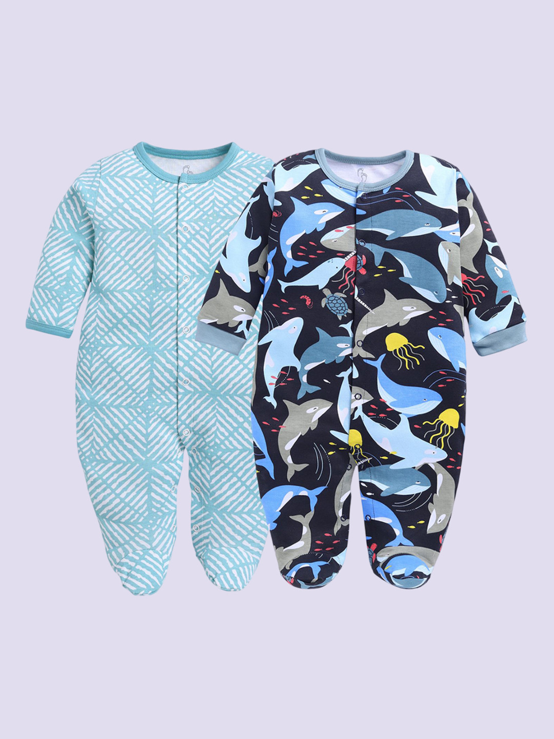 BABY GO Kids Pack Of 2 Printed Cotton Sleepsuits