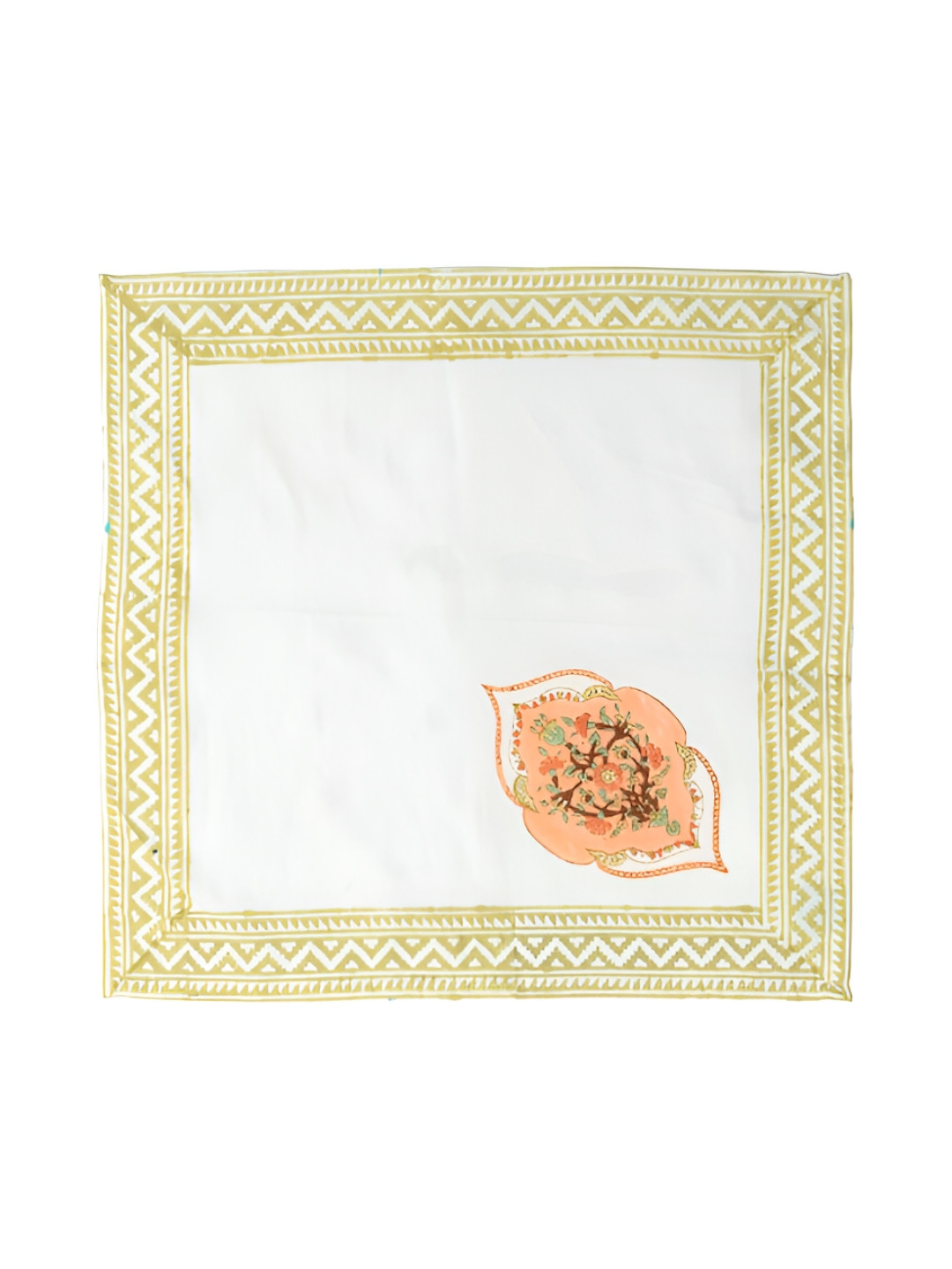 Baarno White & Yellow 6 Handblock Geometric Printed Premium Pure Cotton Table Napkins