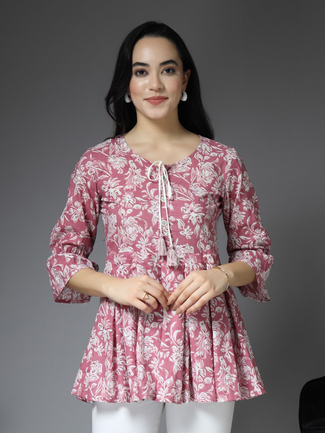 RANGEELO JAIPUR Women Floral Printed Peplum Top