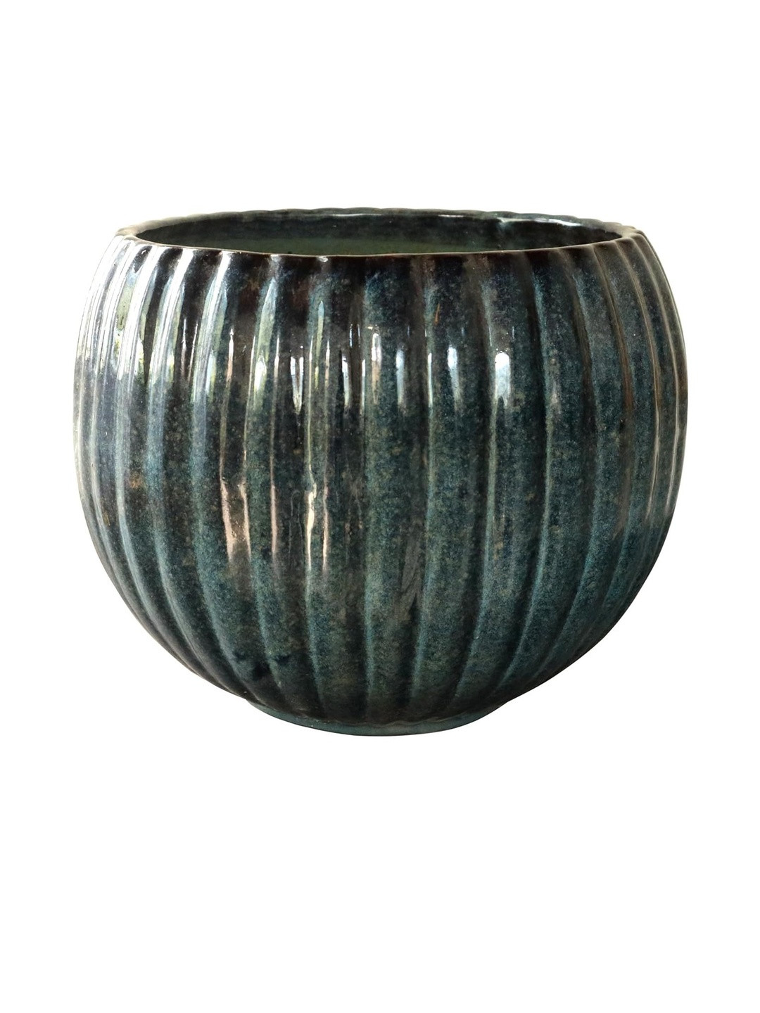 Urbanroots Blue Fluted Ball Ceramic Planters