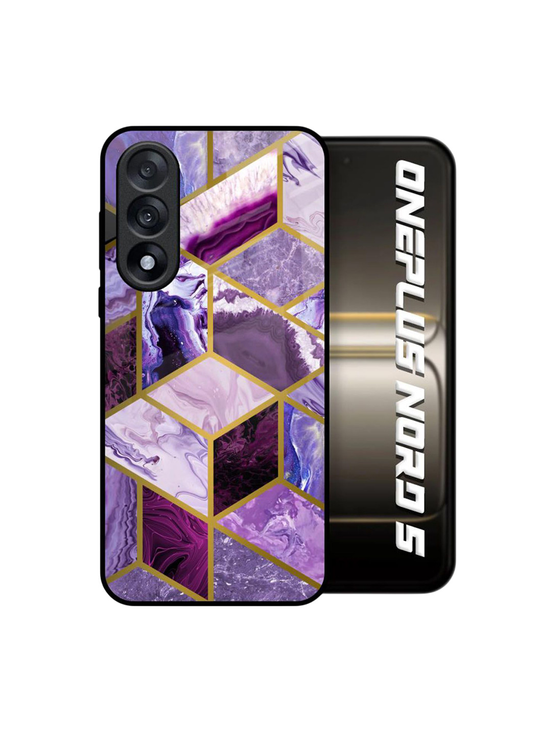 QRIOH Purple Rhombus Marble Glass Case for OnePlus Nord 5 5G Back Case Mobile Accessories