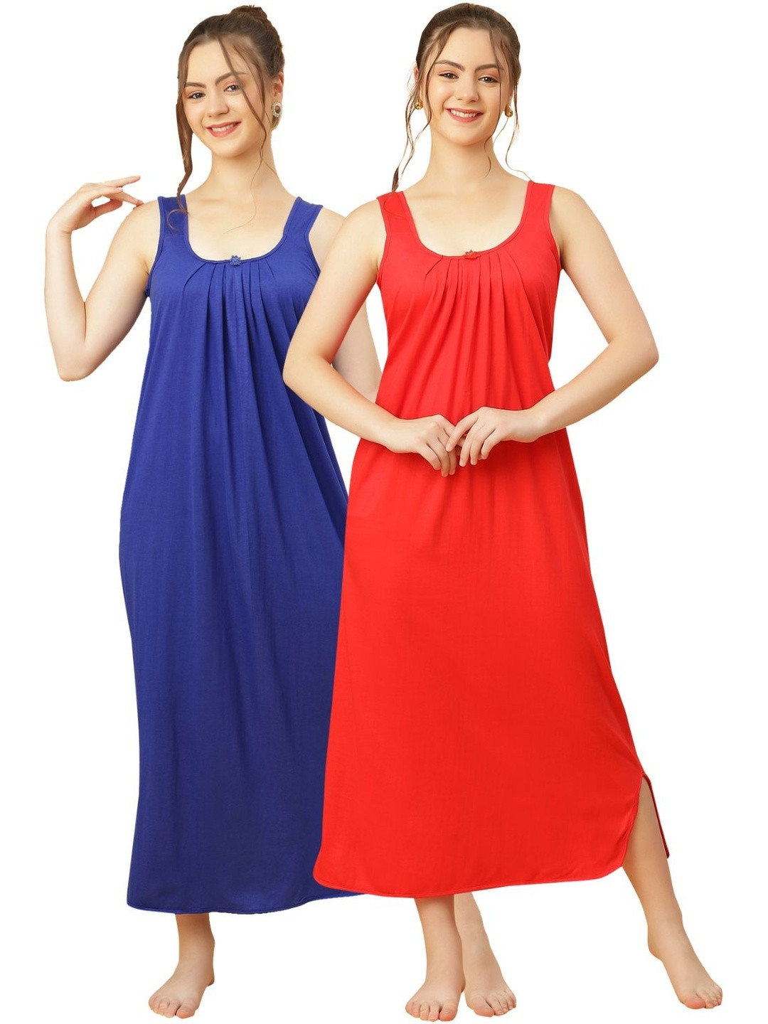 GANIX FASHION THAT DEFINE YOU Women Red & Royal Blue Solid Satin Nighty