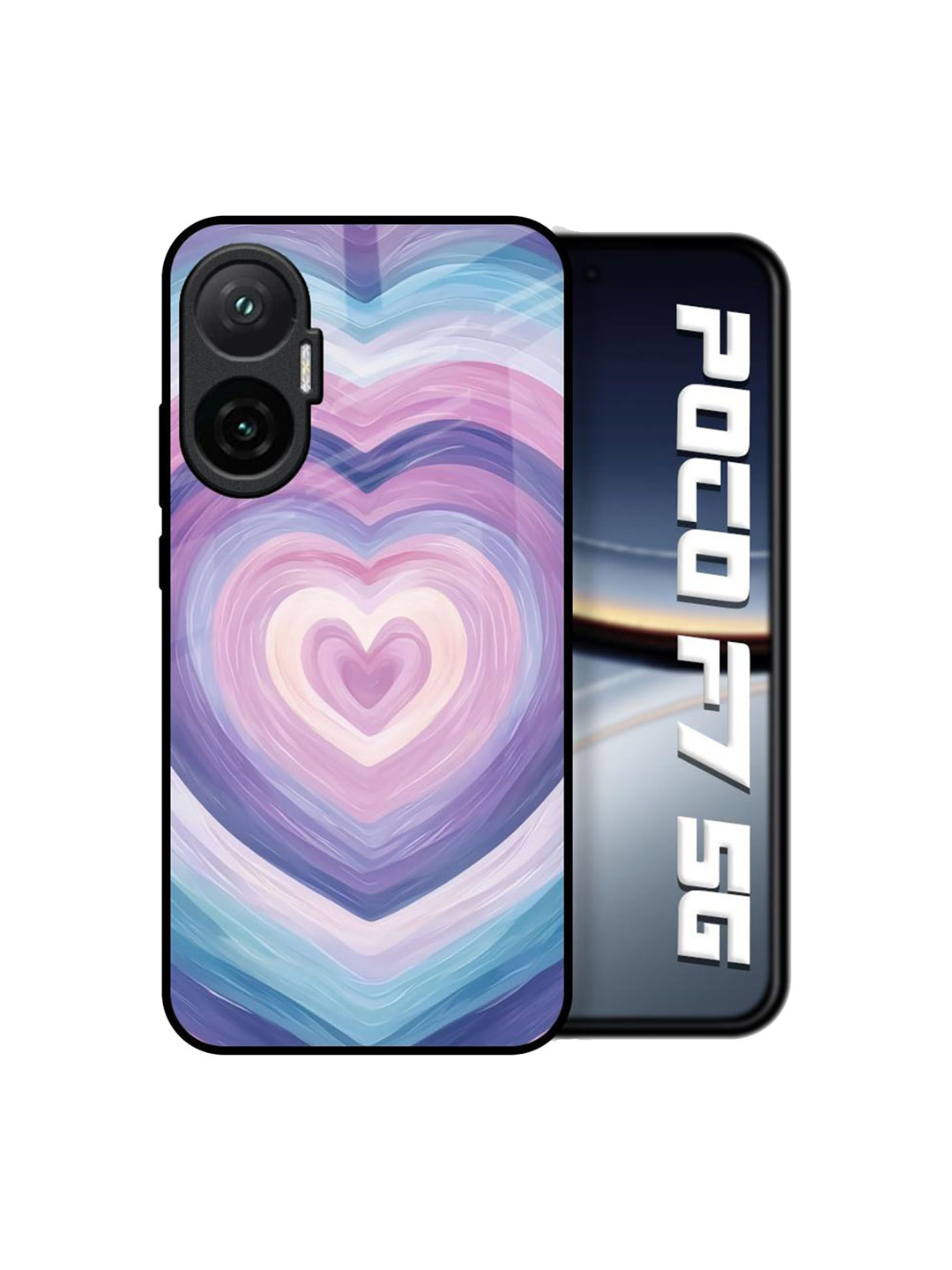 QRIOH Love Splash Printed Poco F7 5G Glass Back Case Mobile Accessories