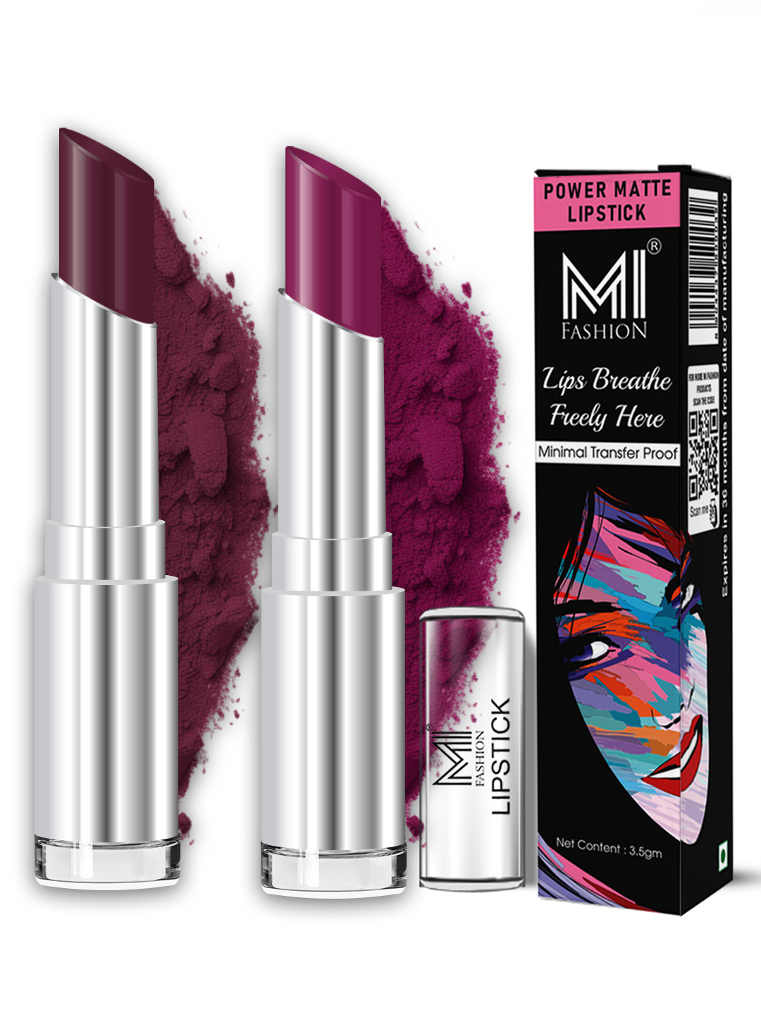 MI FASHION Set Of 2 Super Matte Lightweight Lipstick -Maroon Glaze 06-Palatinate Purple12