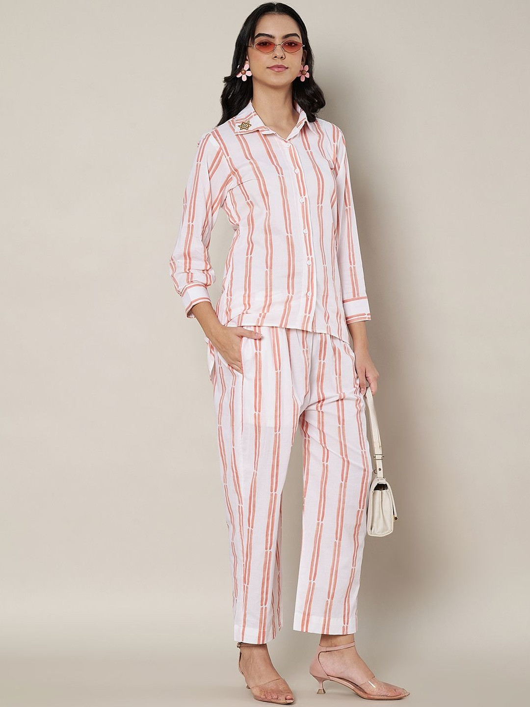 Moda Rapido Orange And White Striped Cotton Co-Ord