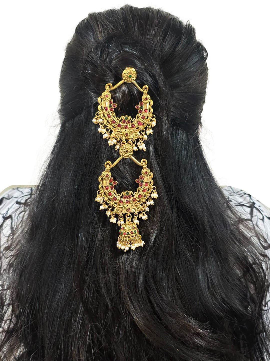 Krelin Women Bridal Jada with Kemp Stones and Pearl Drops Beaded Hair Accessory Set