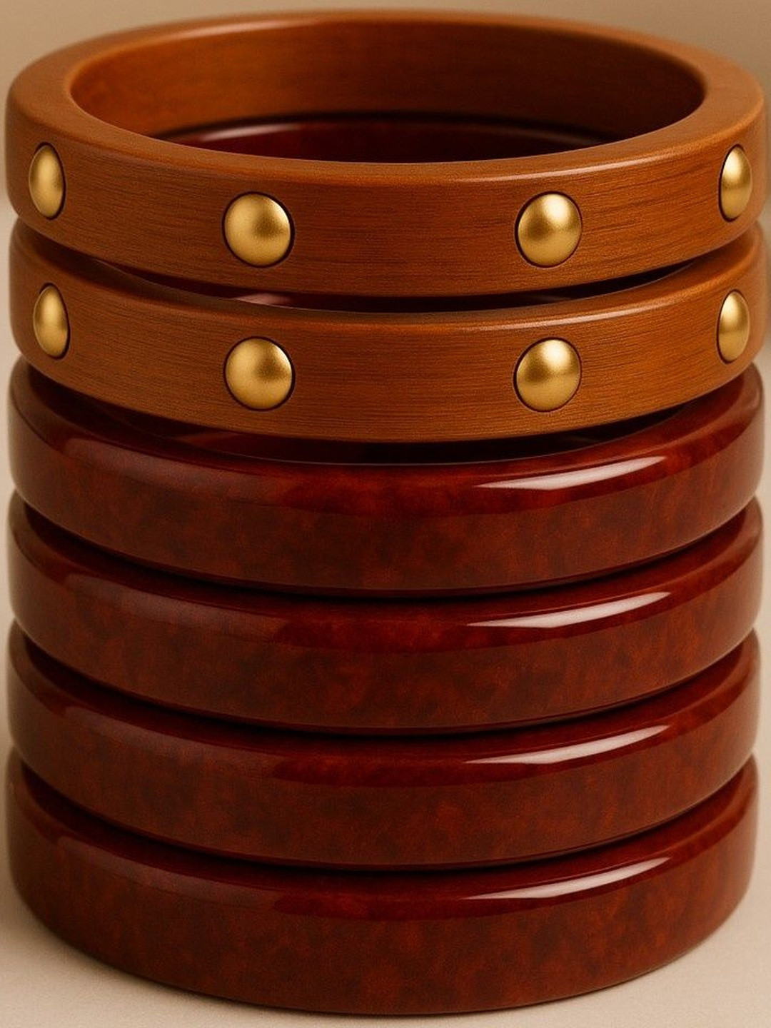 DressBerry set of 6 maroon-brown round shaped & round stone studded bangles
