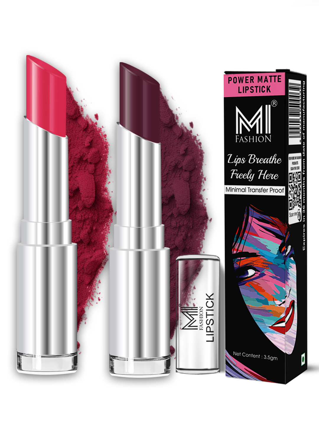MI FASHION  Set of 2 Bold Matte Smudge Proof Lightweight Everyday Wear Lipstick Pack