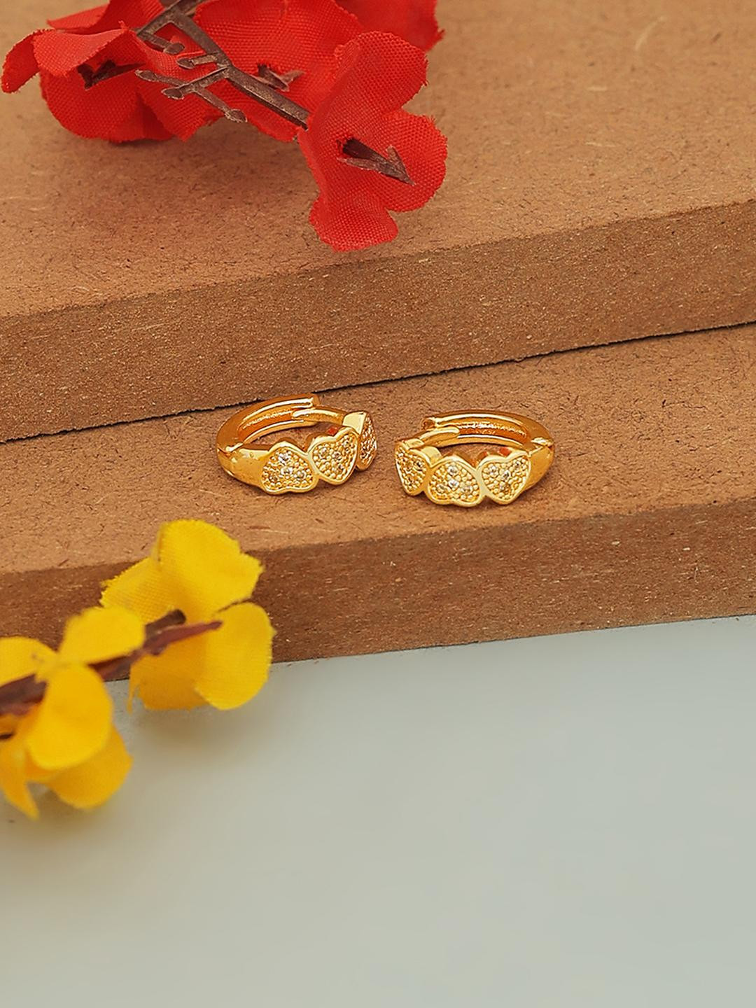 Beenth & Doneth Women Heart Gold-Plated Artificial Stone Hoop Earrings