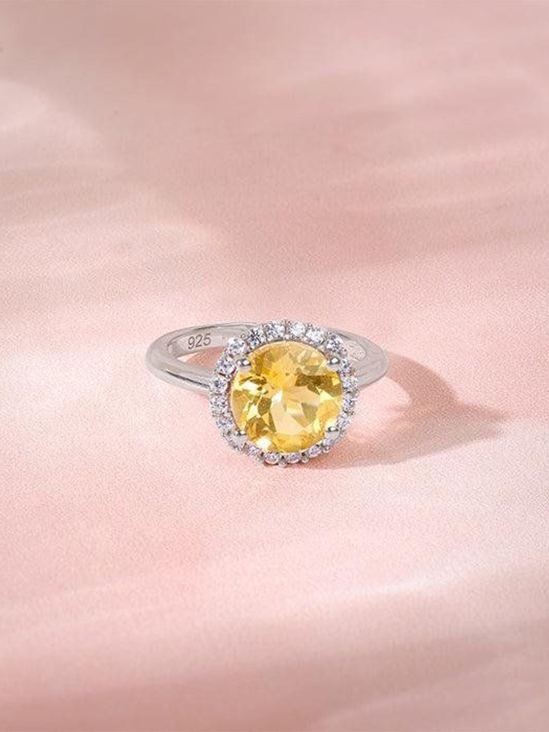 GIVA Women Silver Yellow Citrine Ring