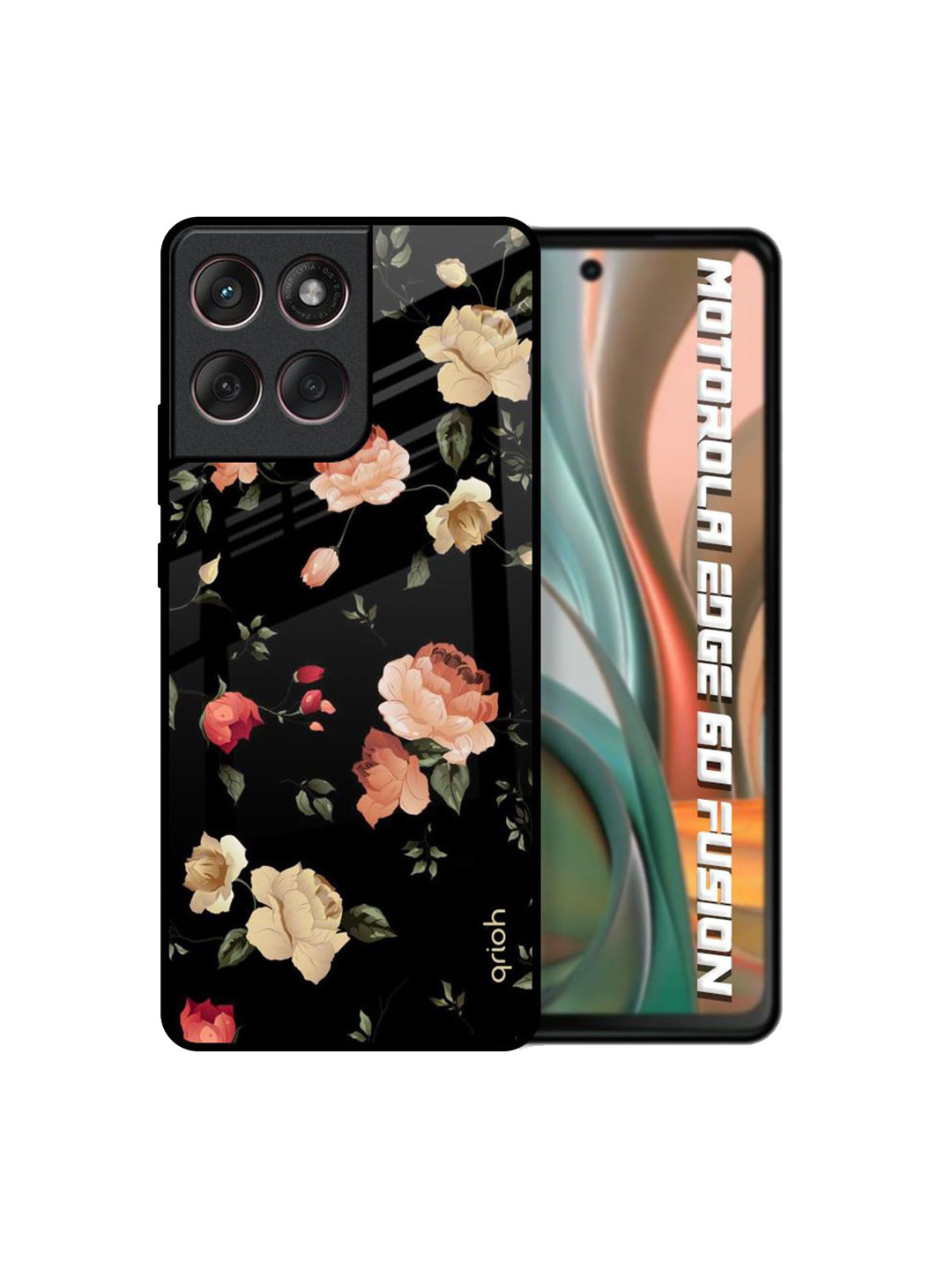 QRIOH Black Spring Floral Printed Glass Back Case for Motorola Edge 60 Fusion 5G