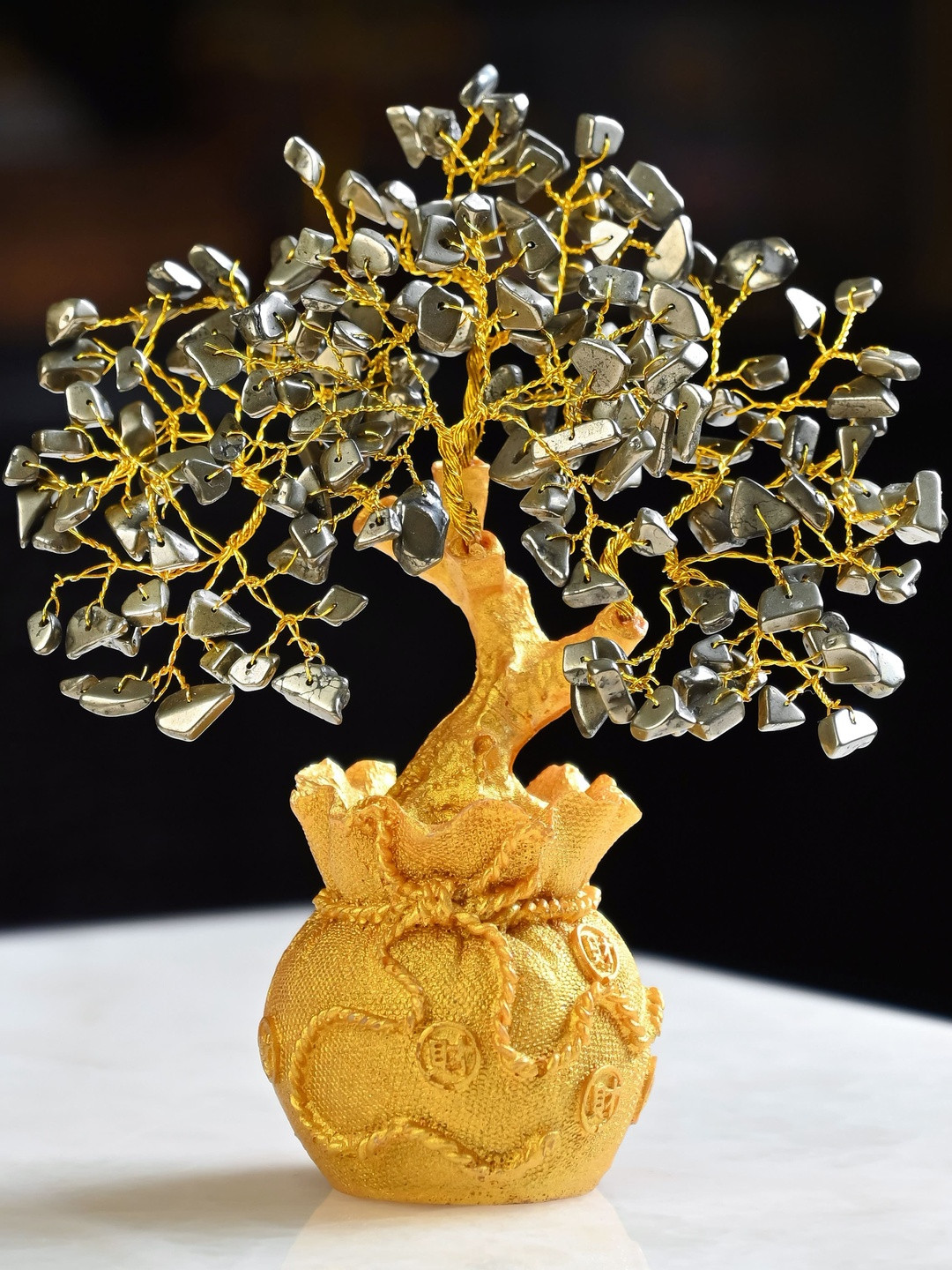 HINDCRAFT Pyrite Gold Crystal Stone Money Tree Showpiece
