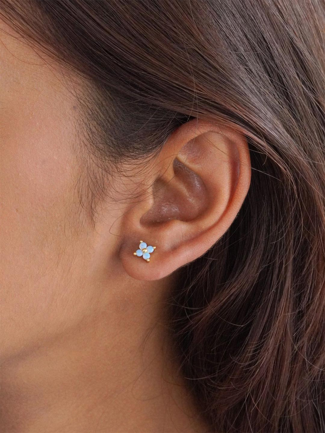 AQUASTREET 18K Gold Plated Anti-Tarnish Blue Zircon Floral Mini Stud Earrings