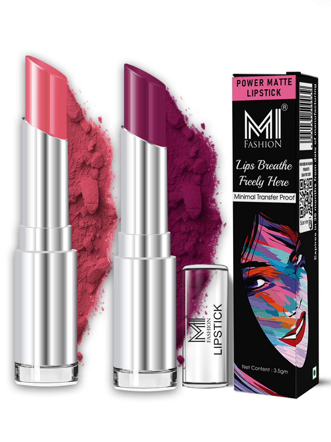 MI FASHION 2Pcs Long Lasting Waterproof Matte Lipstick -Peach 08 Palatinate Purple 12