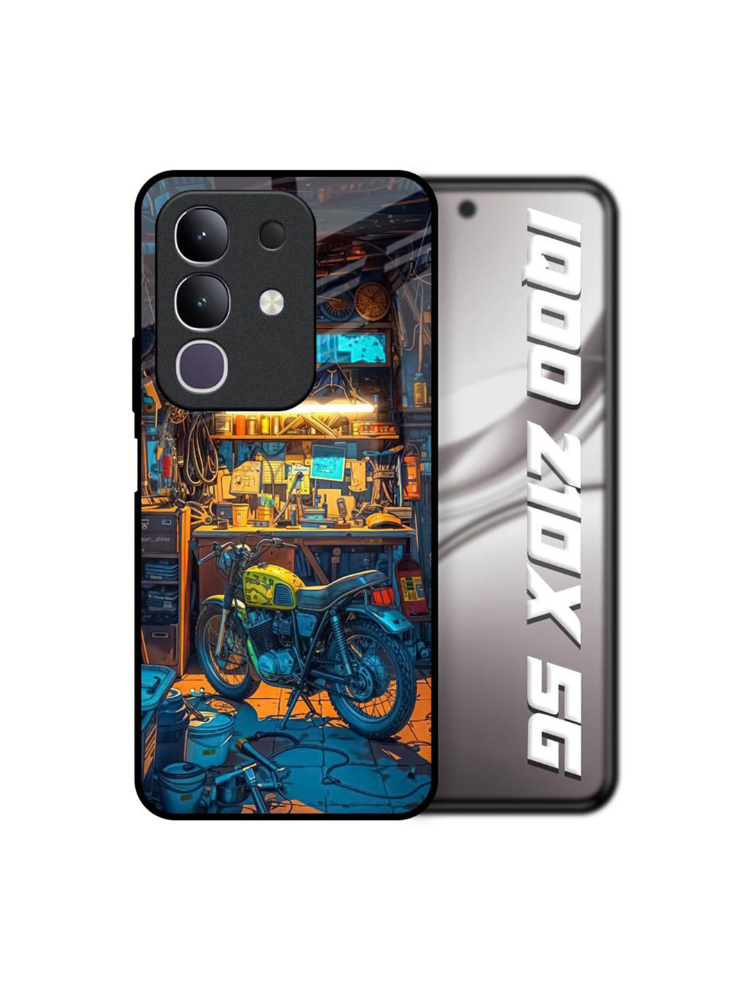 QRIOH Garage Guardian Printed Glass Back Case for IQOO Z10x 5G